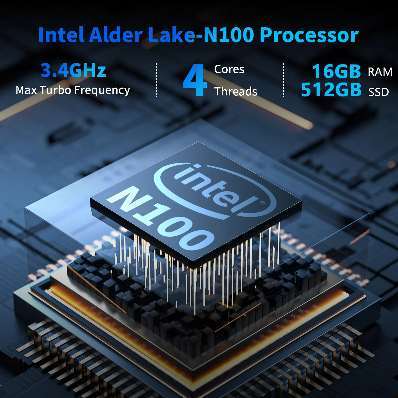 Mini PC Intel N100 16GB DDR4 512GB SSD 4K Dual Display WiFi 5 BT5.2 Gigabit Ethernet