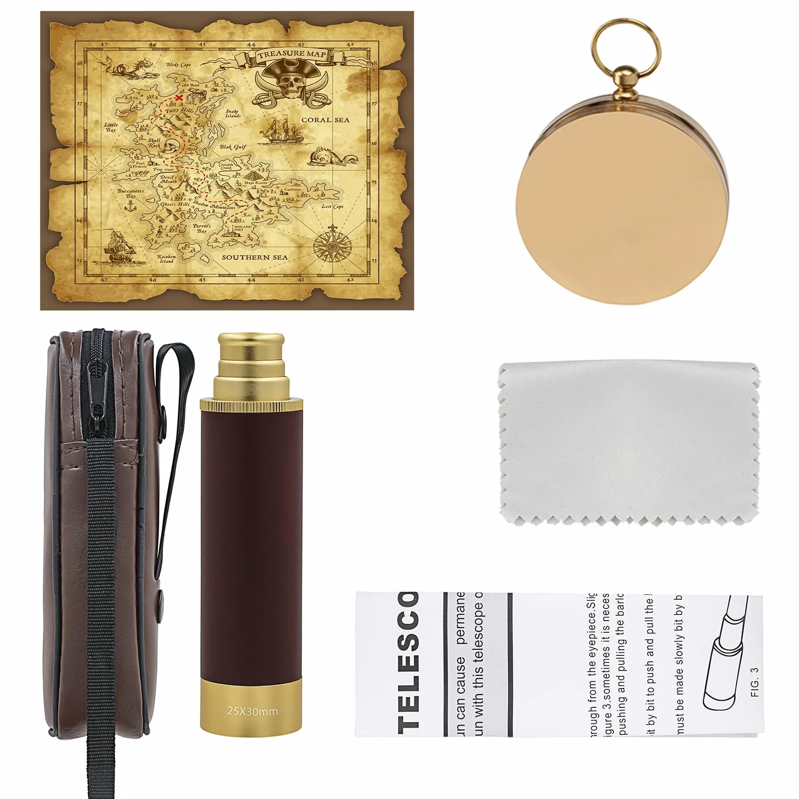 Monokularowy monokular, monokular w stylu retro, z mapą skarbów 25 x 30, możliwość powiększenia, vintage, kapitan Jack Spyglass BAK-4, luneta dla dzieci, składana, przenośna, monokular, na