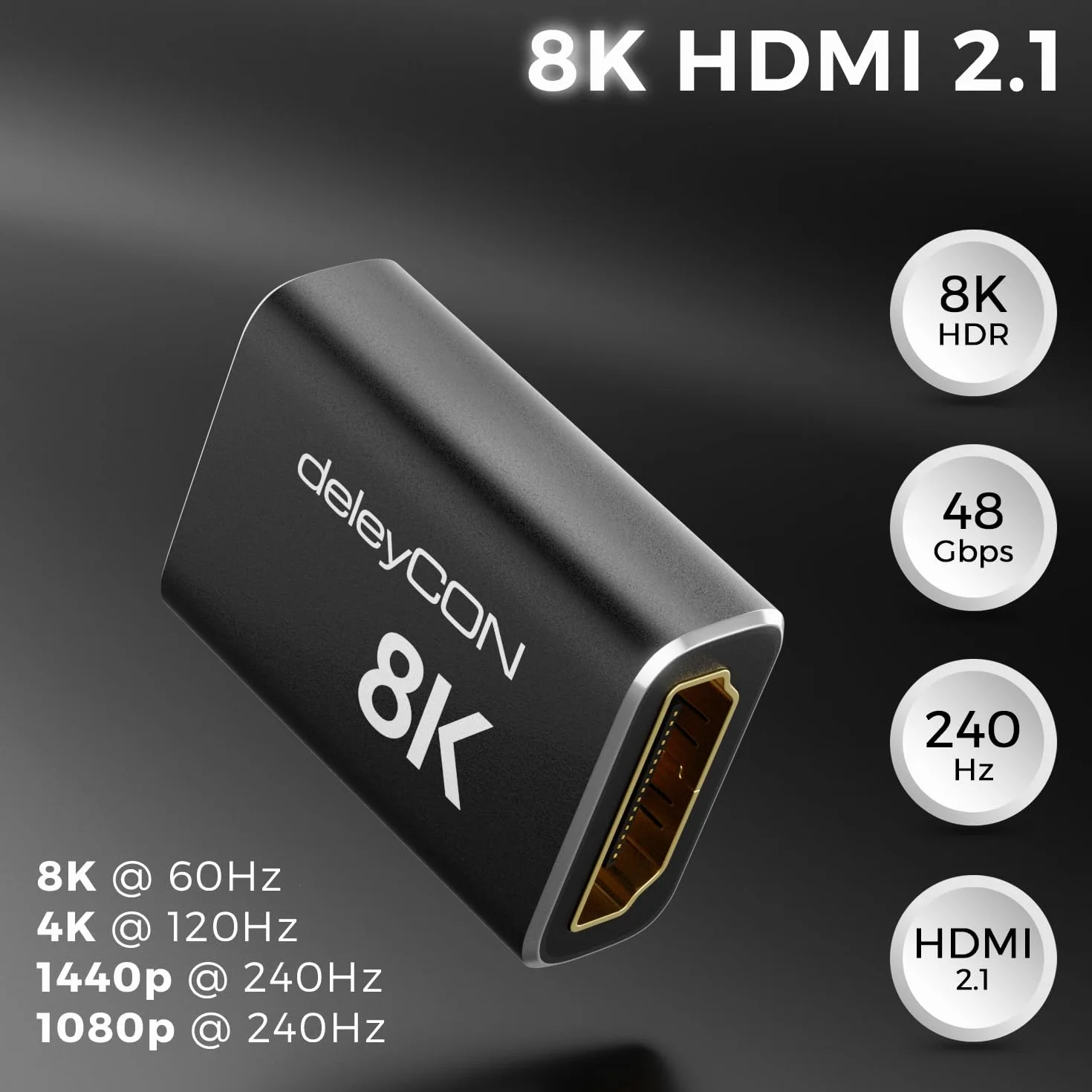 deleyCON Złączka HDMI 2.1 8K 48G Ultra High Speed Adapter Czarny