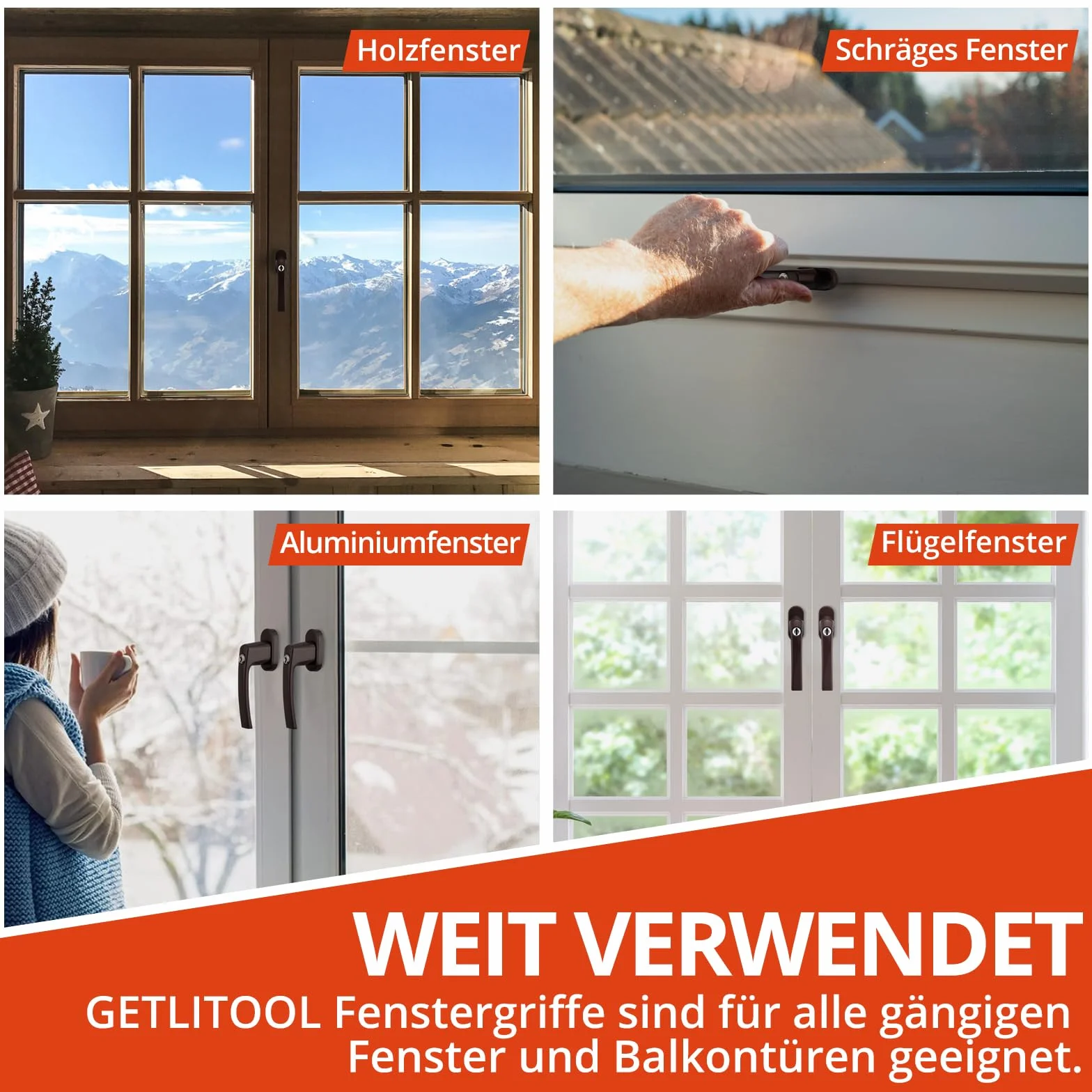 GETLITOOL Klamki okienne zamykane, 4 sztuki aluminiowych zamków okiennych z kluczami, uchwyt okienny o długości trzpienia 35 mm, zabezpieczenie przed dziećmi, zabezpieczenie okna do drzwi okiennych,