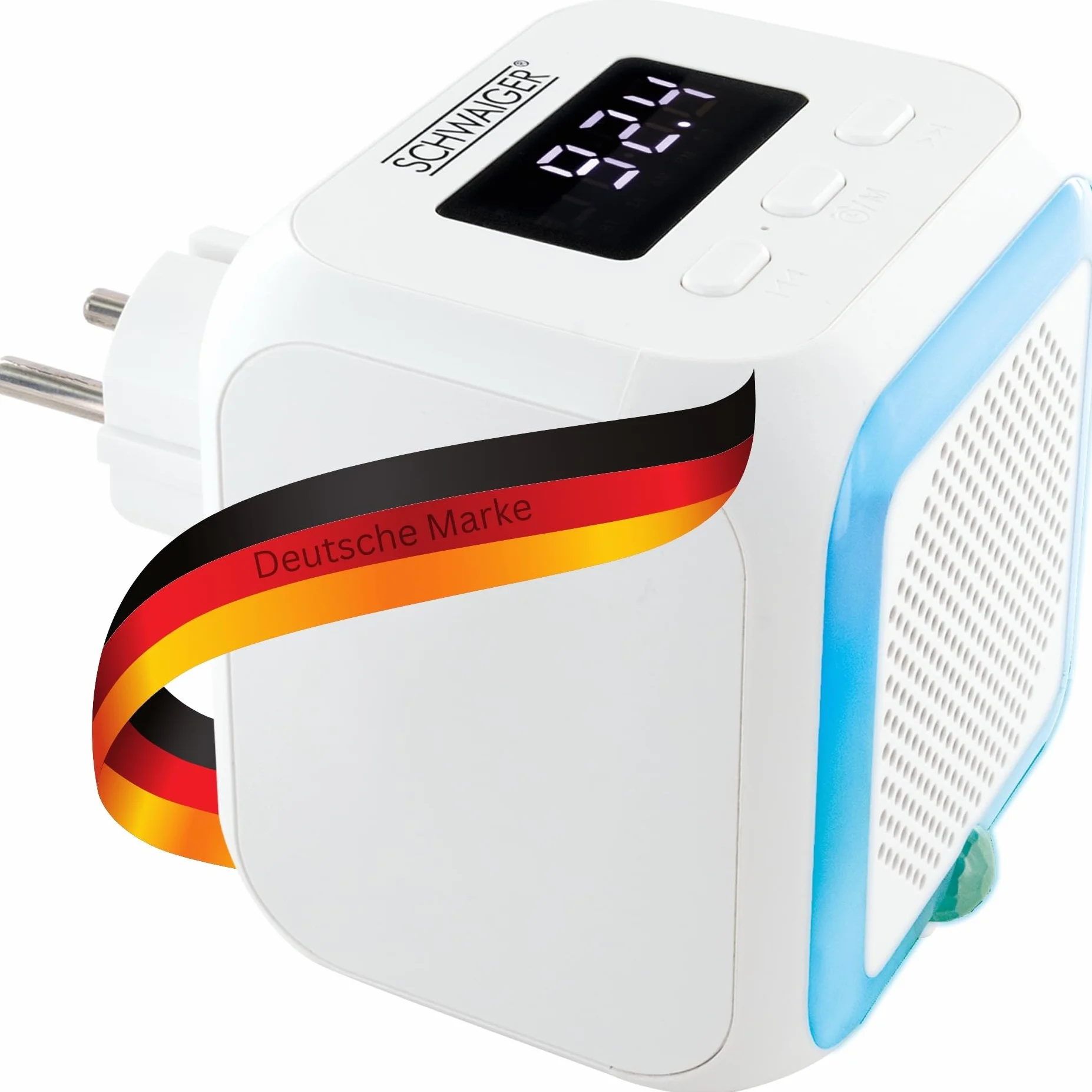 SCHWAIGER Socket Radio Budzik FM Bluetooth Czujnik ruchu Lampka nocna Wyświetlacz Mini Łazienka Kuchnia Sypialnia
