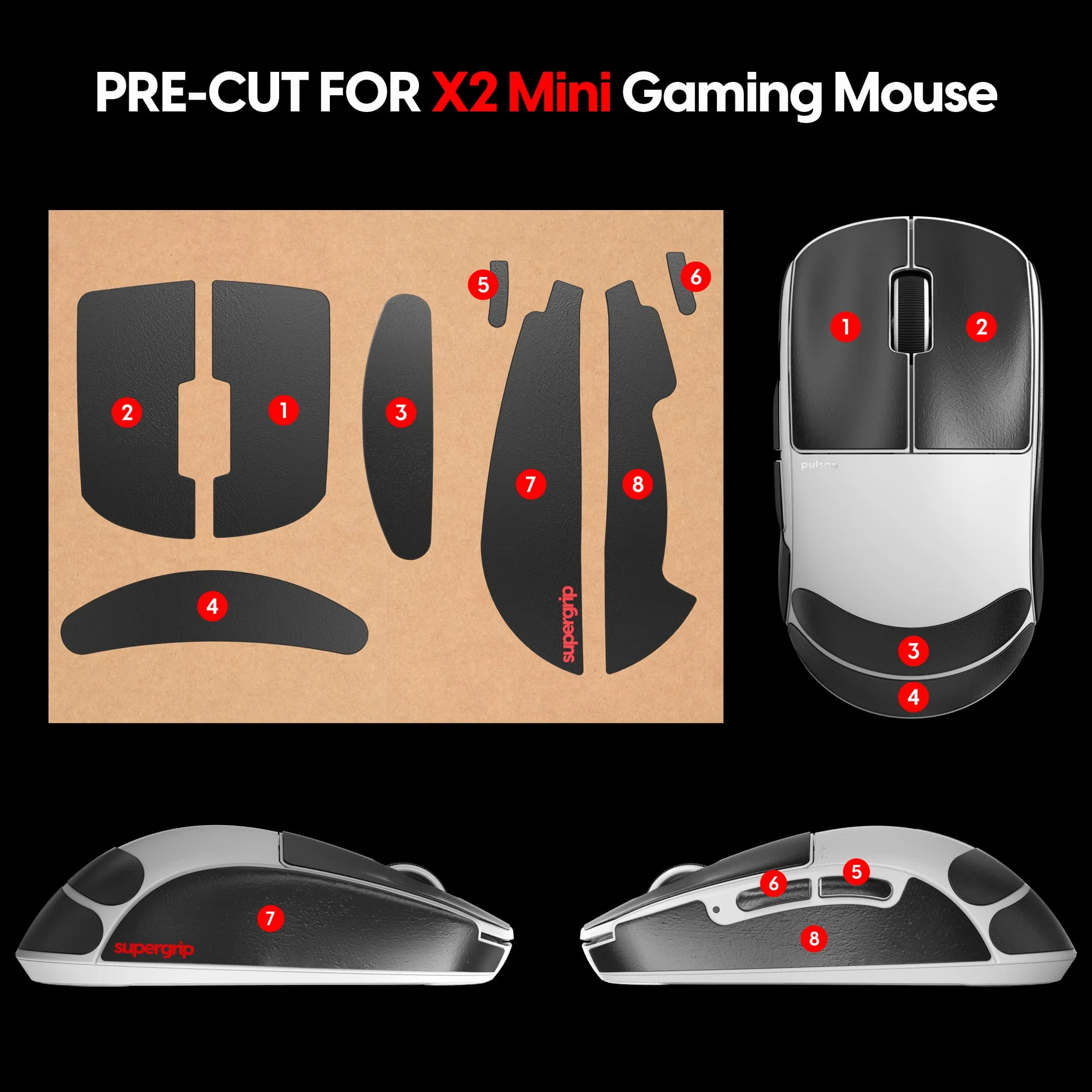 Pulsar Gaming Gears Supergrip do X2, Mini | Pochłania pot, wydajny antypoślizgowy grip, klej 3M, bez śladów, ultracienki