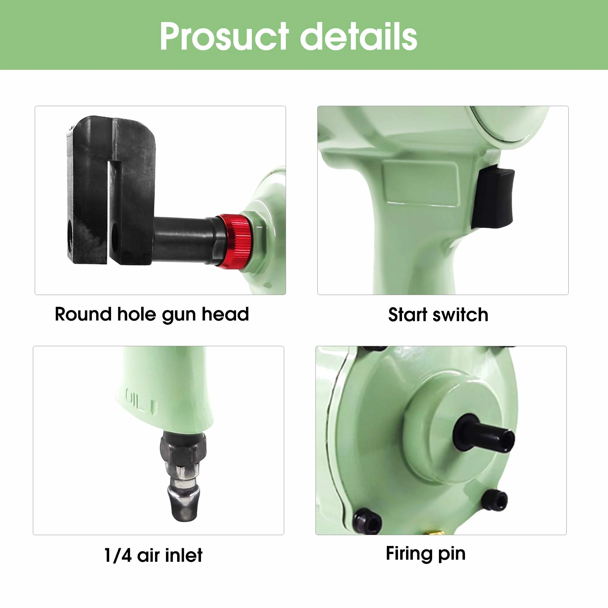 Pneumatyczny dziurkacz, 3.2/3.5/4.2/5/6/8/10/10.5/13mm pneumatyczny pneumatyczny prosty dziurkacz do blachy, przemysłowy wykrawarka do blachy, wielofunkcyjna wykrawarka, do okien drzwi, fabryka (8mm)