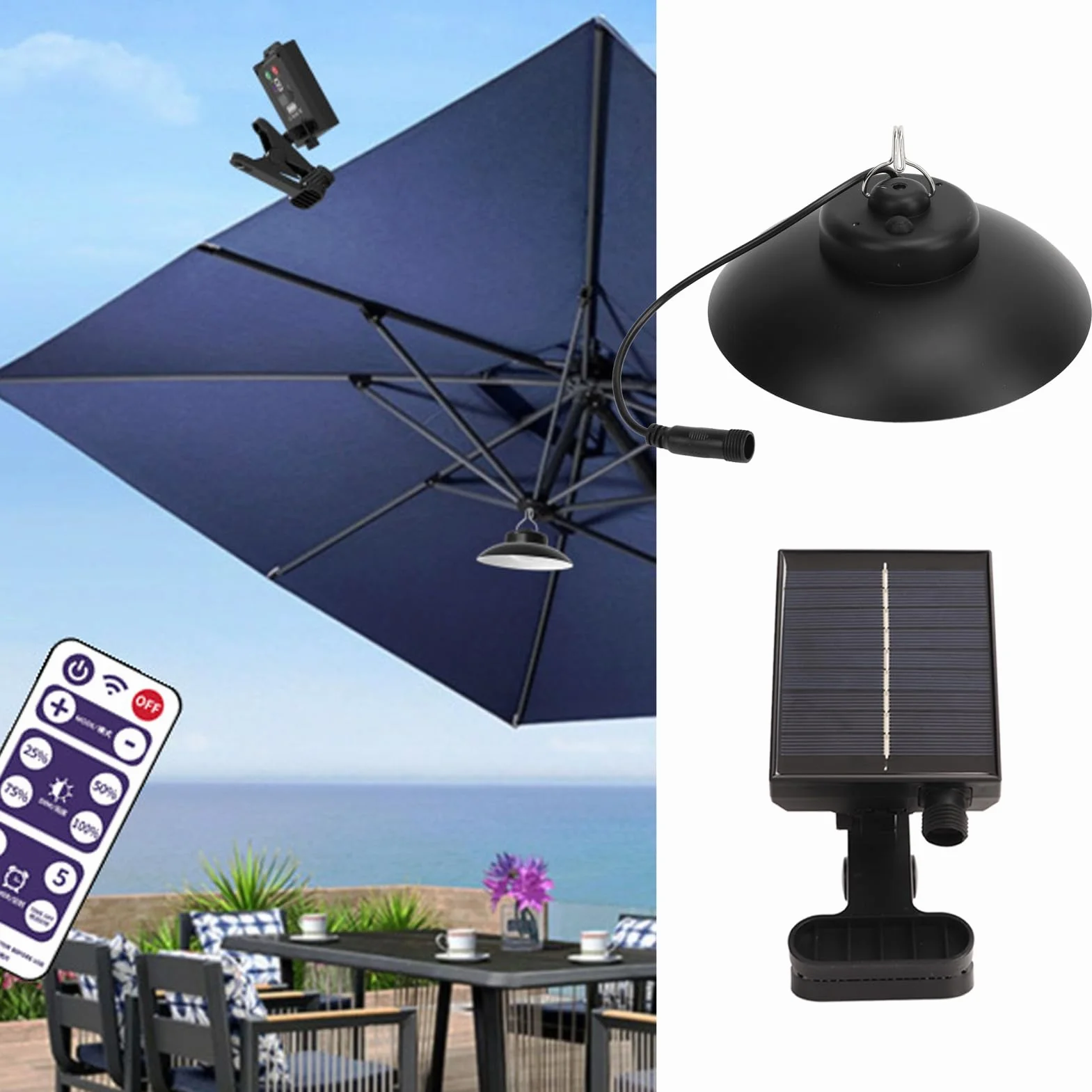 Outdoor Solar Umbrella Light Przenośne światło Słoneczne LED 3 Regulacja Temperatury Barwowej za pomocą Pilota Zdalnego Sterowania
