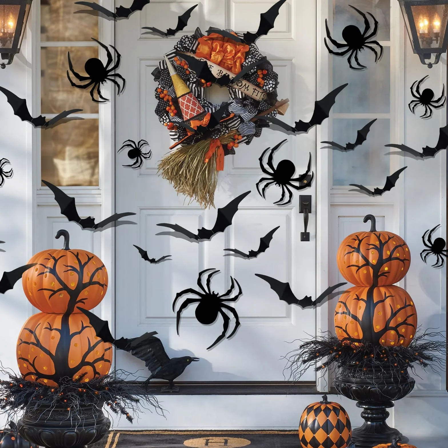 Gucass 48 sztuk dekoracji na Halloween, nietoperze 3D, dekoracja na Halloween, naklejki ścienne PCW, straszna czerń, zdejmowane nietoperze, DIY, dekoracja na Halloween, zestaw dekoracyjny na okno