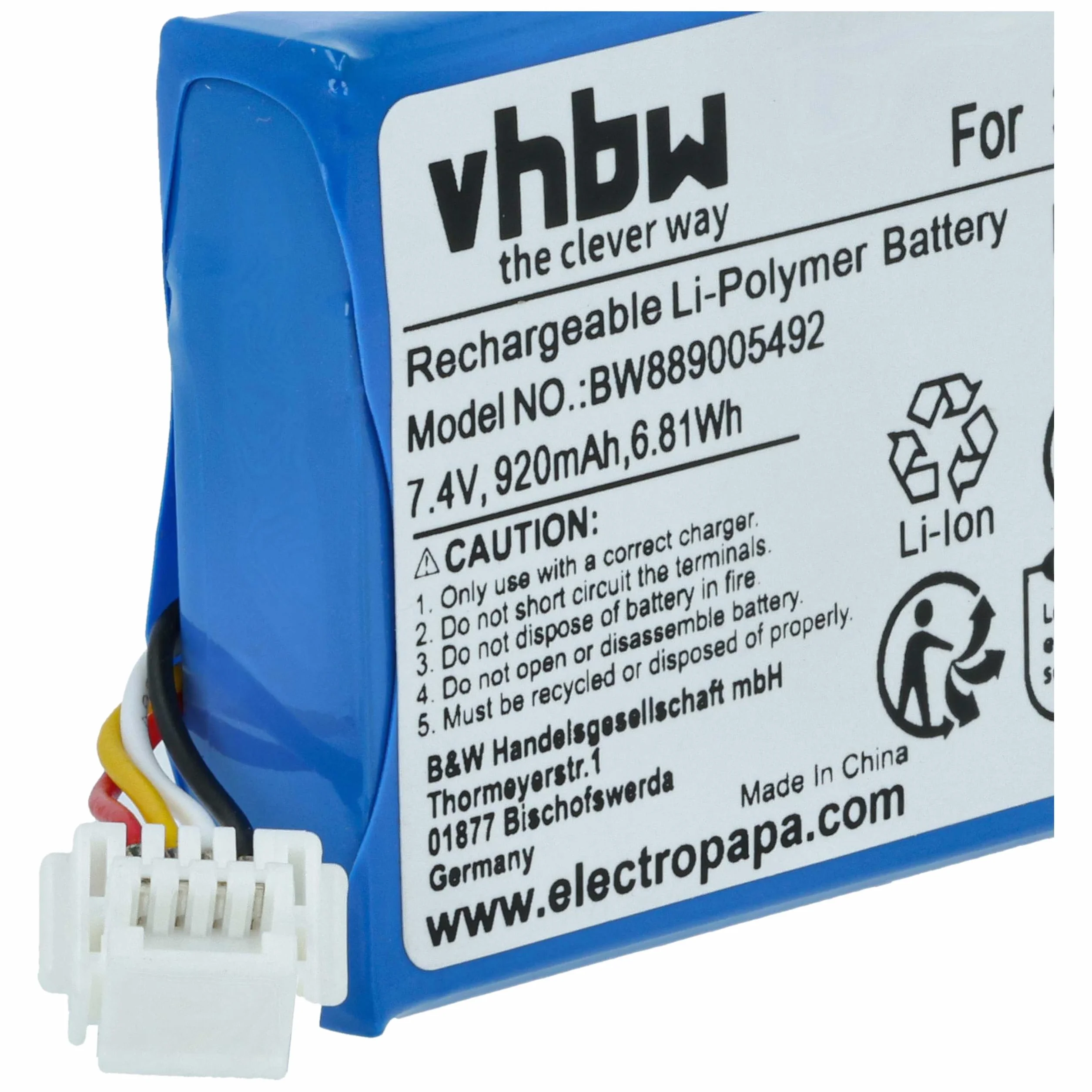 vhbw Bateria kompatybilna z BMW Navigator 6 5 VI V GPS 920 mAh 7,4 V litowo-polimerowa