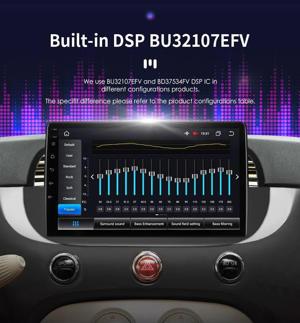 Hizpo 9-calowy ekran dotykowy Radio do Fiat 500 2007-2014 Carplay Android Auto 8-Core 4+32 GB DAB WiFi 4G