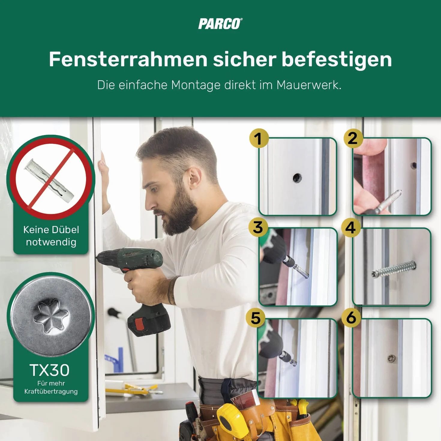 PARCO 604TOP75X42 wkręty do ram okiennych 7,5 x 42 mm, łeb wpuszczany, Torx TX30, 100 sztuk, srebrne