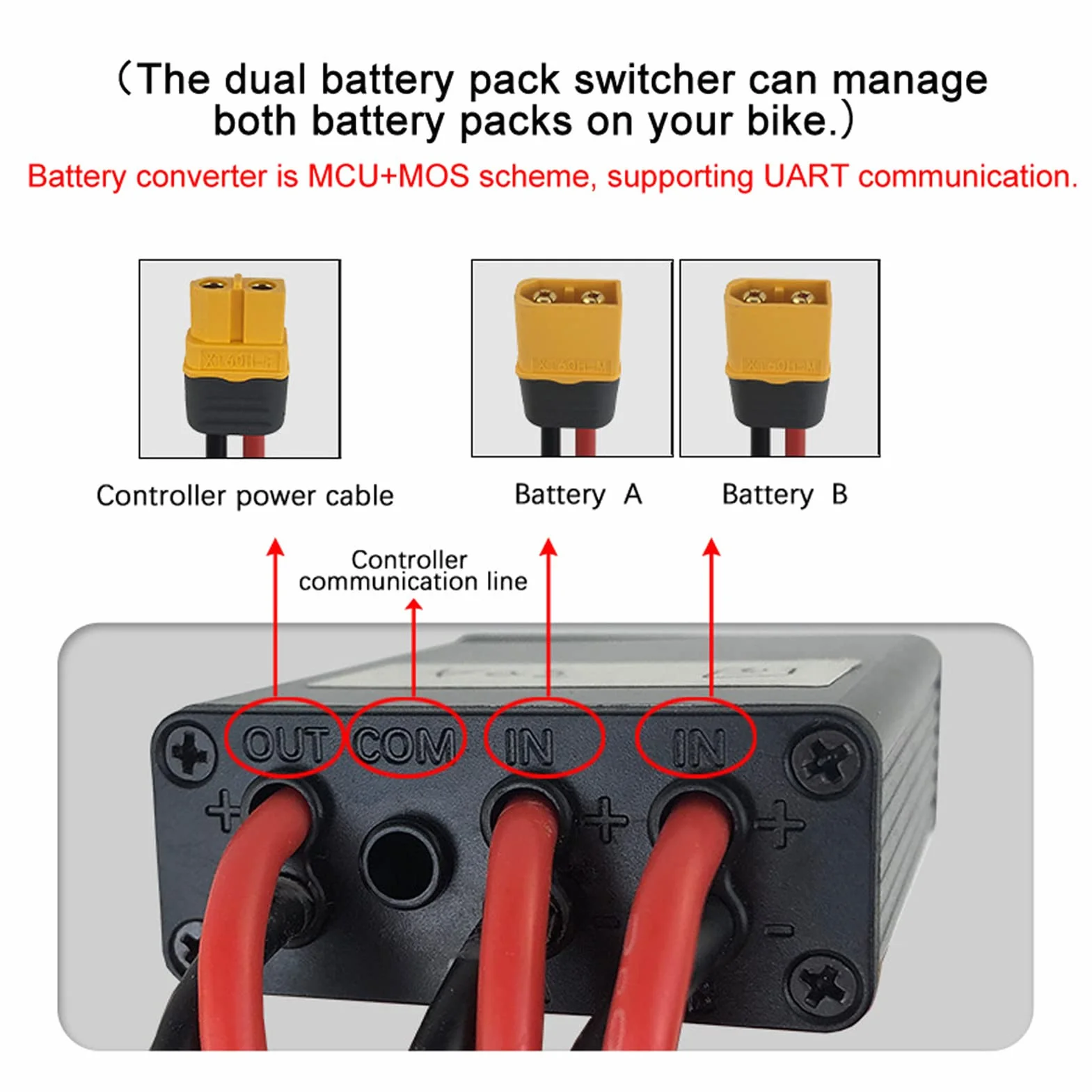 Dual Battery Pack Switch Balancer XT60 20 V-72 V do rowerów elektrycznych
