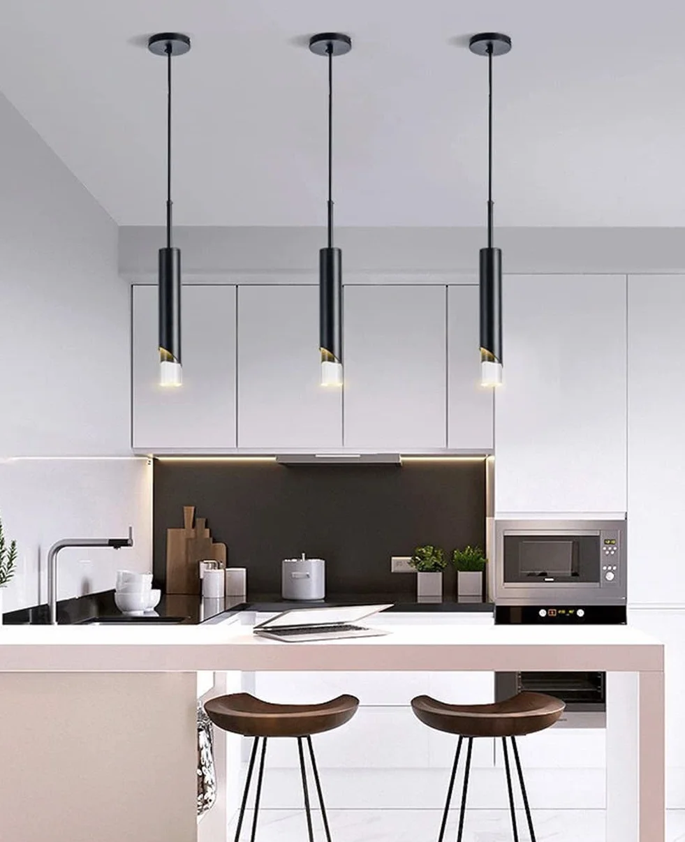Nordyckie nowoczesne lampy wiszące minimalistyczne zawieszenie sufitowe Lampa wisząca z żyrandolem do kuchni salonu sypialni (Black 2-Light, białe światło)