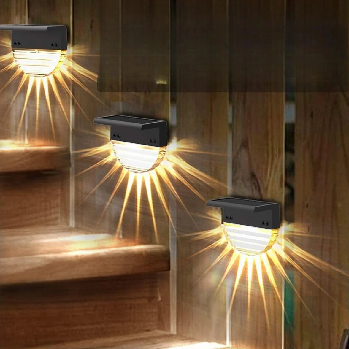 Lampy solarne do ogrodu, oświetlenie schodowe, schody, podwórze, ścieżki, dekoracyjne oświetlenie nocne na patio i do ogrodu, 4 szt