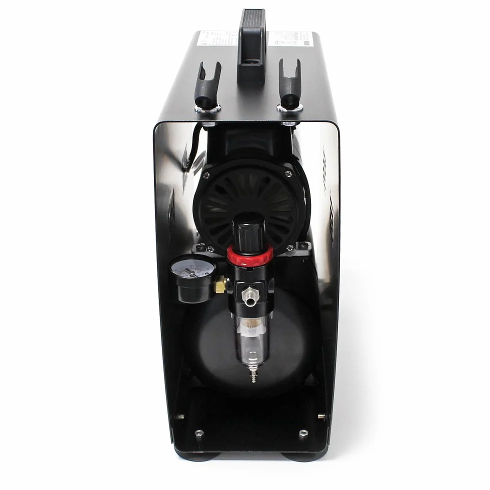 Wiltec Airbrush AF186A sprężarka jednocylindrowa do maks. ciśnienia 4 bar, w obudowie z automatycznym wyłączaniem i zbiornikiem powietrza, do modelarstwa, paznokci, tatuaży, pojazdów