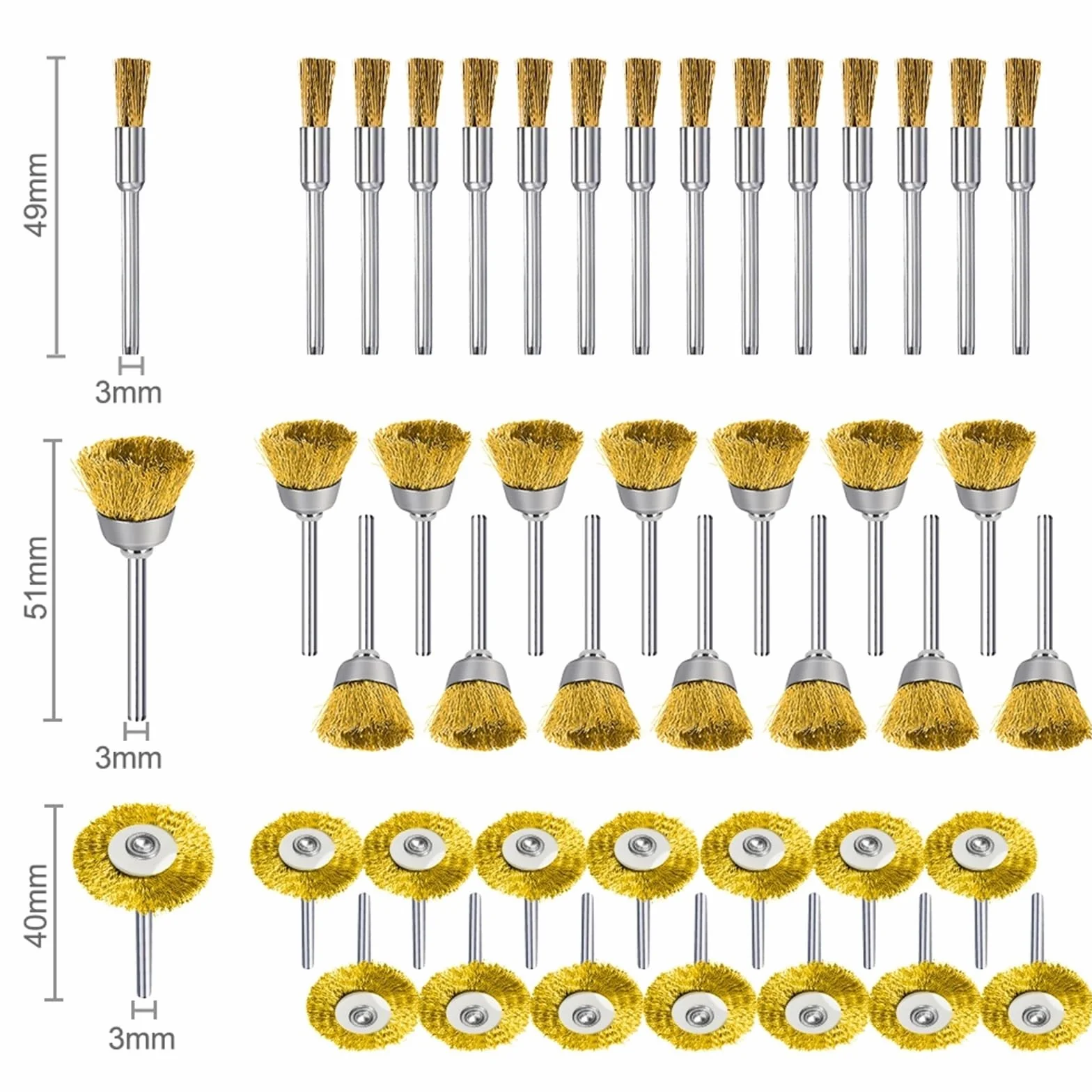 Szczotki metalowe, tarcze miseczkowe, Ścierne koło szczotki kubkowej 10/45 szt. Drut mosiężny/stalowy Trzpień 3 mm do polerowania obrotowego(45pcs Steel Brush)