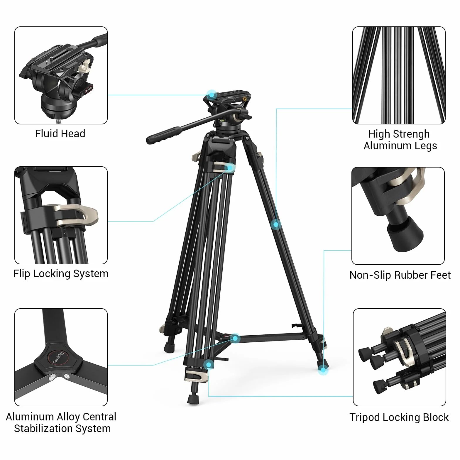 SMALLRIG Video Tripod System, 73-Calowy WytrzymałY Statyw z GłOwicą PłYnową 360 Stopni i PłYtą Szybkiego Uwalniania do Lustrzanek Cyfrowych, Kamer, AparatóW - 3751