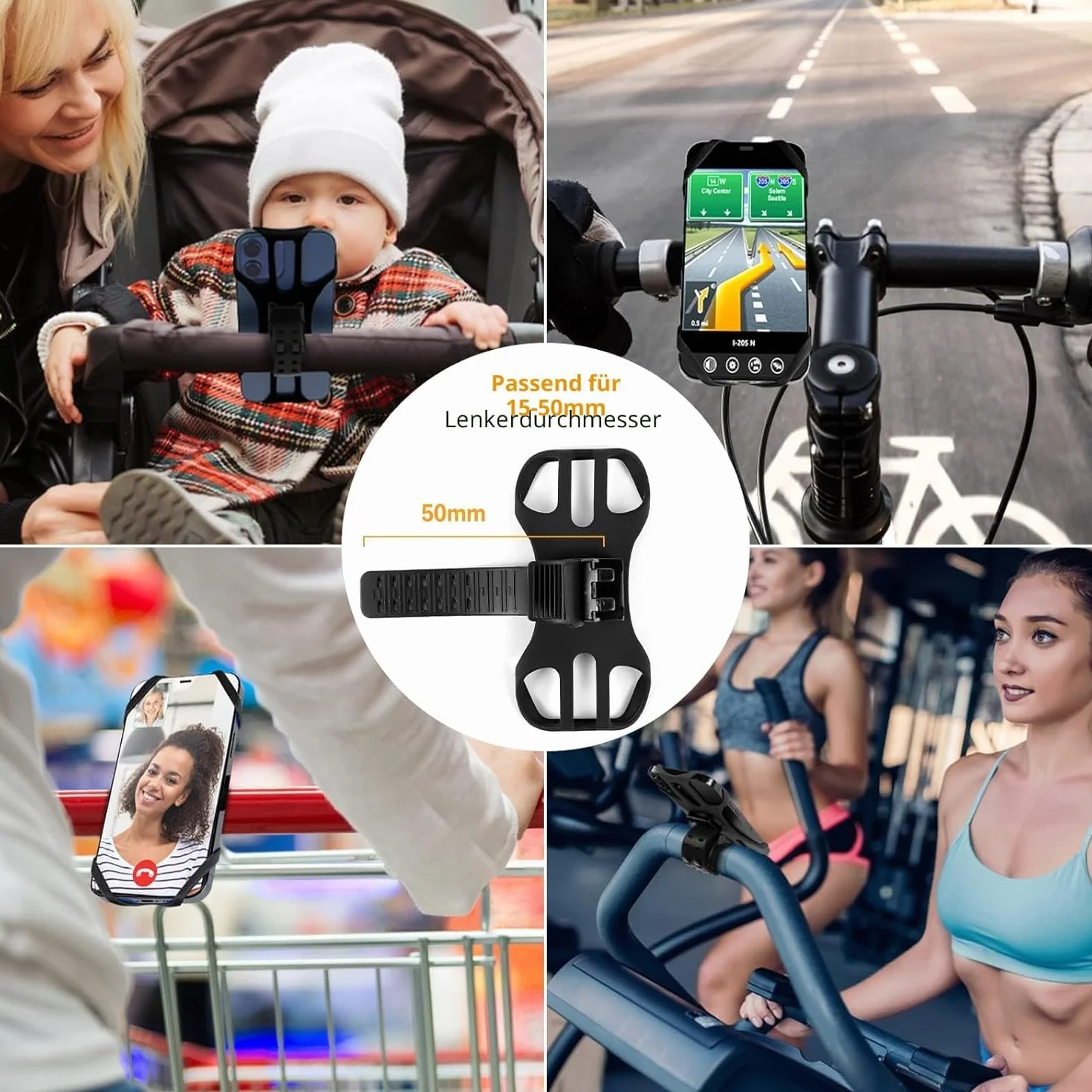 Uchwyt na telefon na rower i motocykl z amortyzacją drgań 360° obrotowy czarny