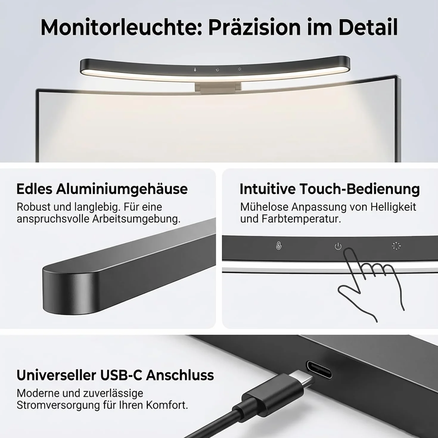 Light Bar Touch Control 55 cm lampa ekranowa USB z regulacją odcienia i bezstopniowym ściemniaczem
