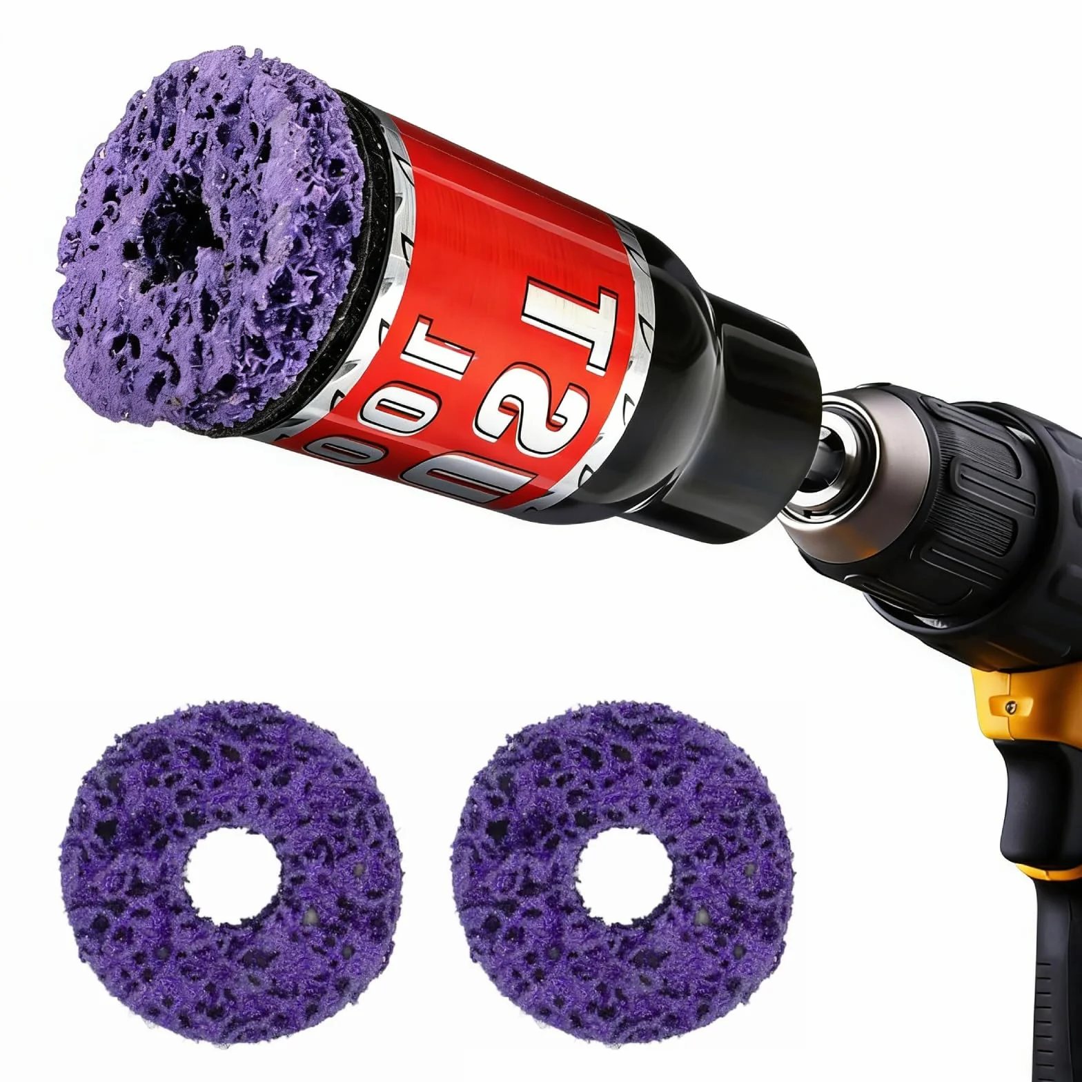 VOBOR Narzędzie do usuwania rdzy z śrub z 2 tarczami szlifierskimi, czyścik piast śrub kół do 1/2-calowych kluczy udarowych, zestaw szlifierki do piast kół, elektryczne narzędzie do czyszczenia