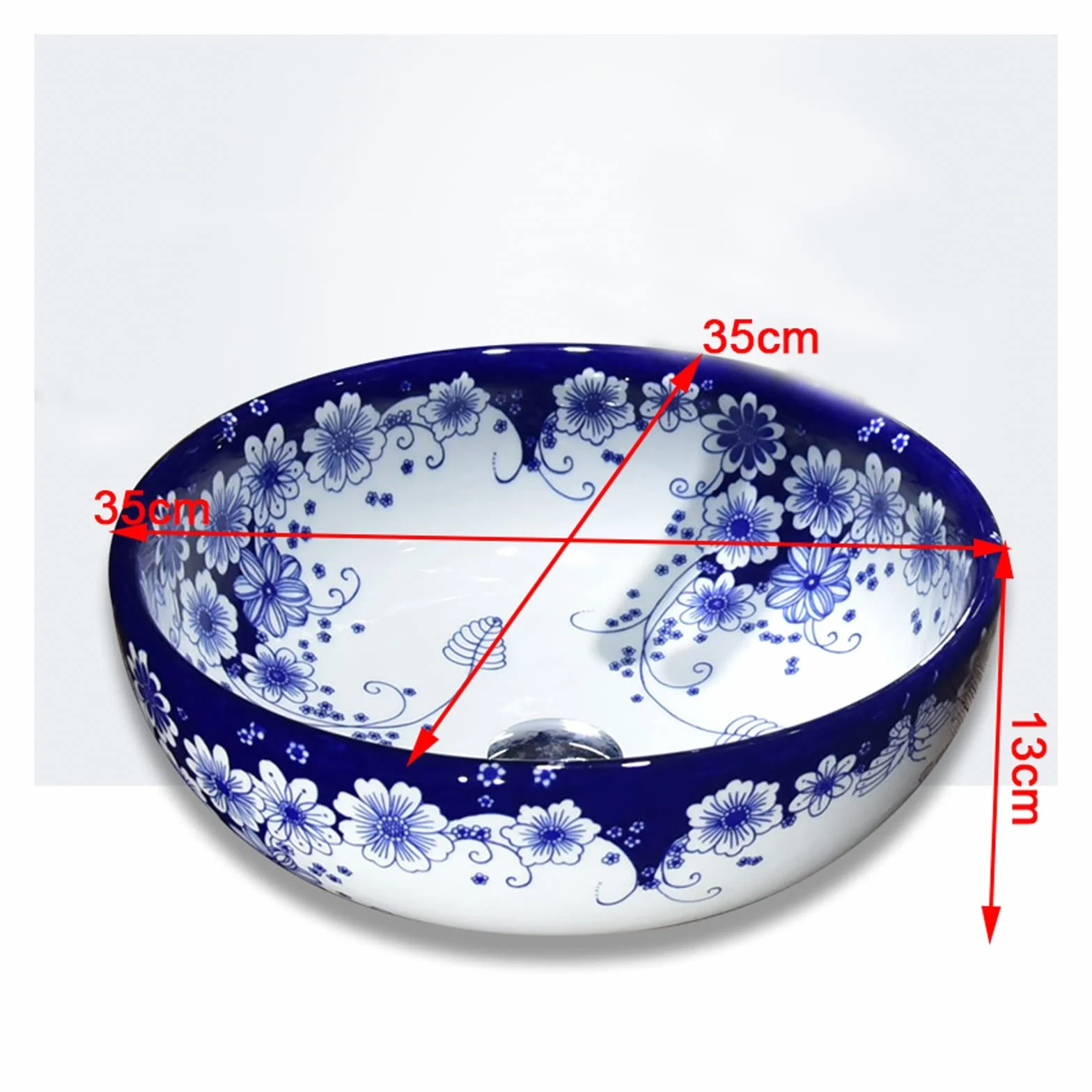 Umywalka Łazienkowa W Chińskiej Tradycji, Niebiesko-Biała, Porcelanowa, Okrągła, Ceramiczna Umywalka Nablatowa, Umywalka Nablatowa Do Łazienki