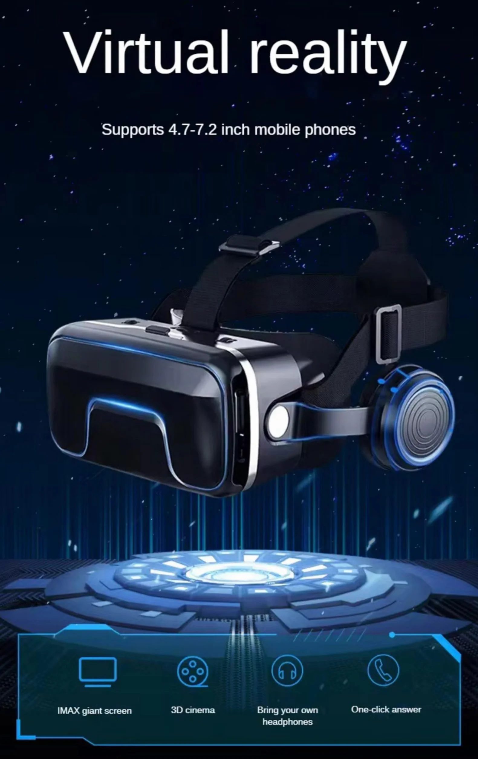 Okulary wirtualnej rzeczywistości Zestaw VR z słuchawkami dla smartfonów 5-7.2" czarny