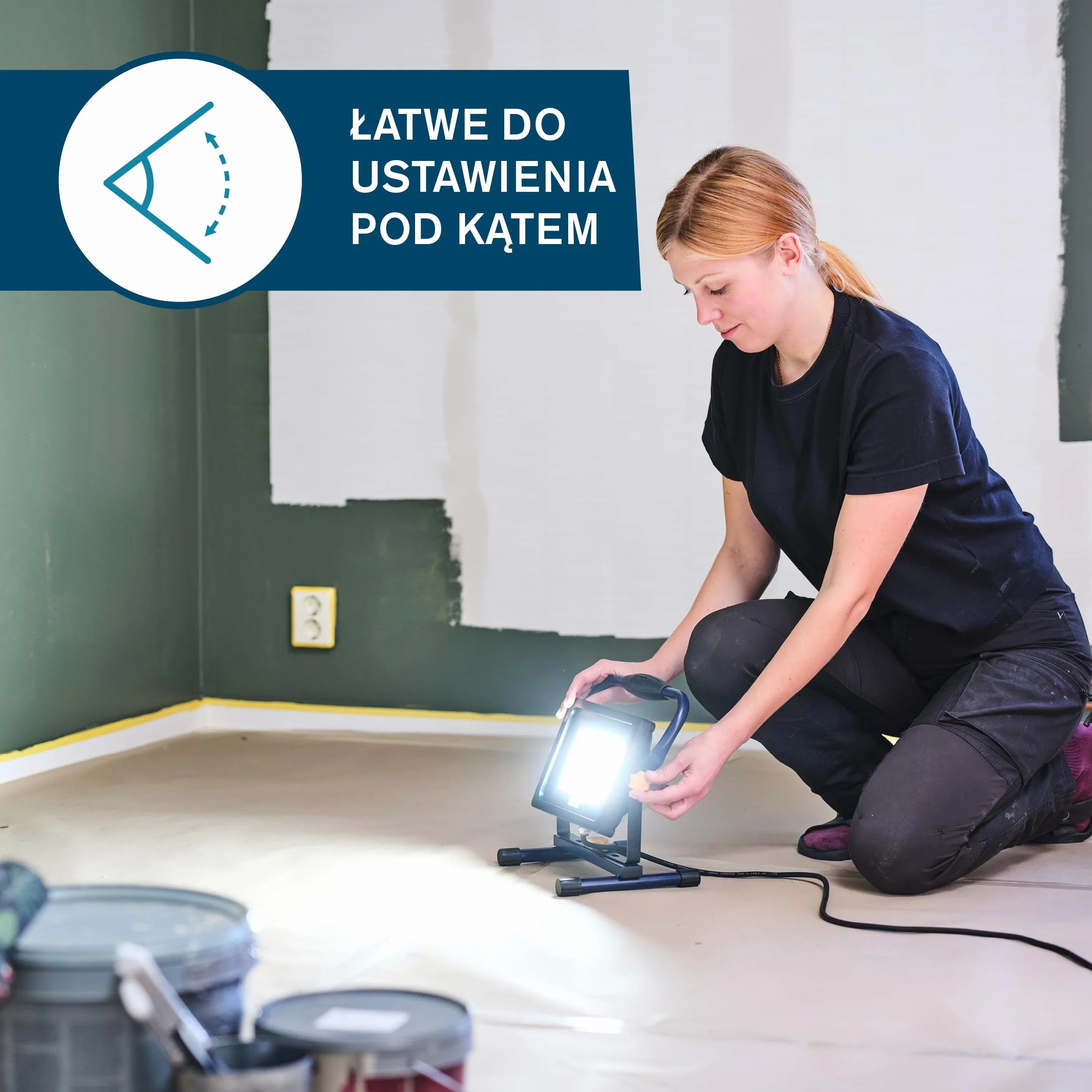 Lampa robocza LED Rapid Painter+, Jasność 5000 Lumenów, Regulowany Kącie Światła do Malowania i Remontów, Antyodblaskowa, Moc 50W, Reflektor IP65 i Temperatura Barwy 6000K, Przewód 2,5m (5001730)