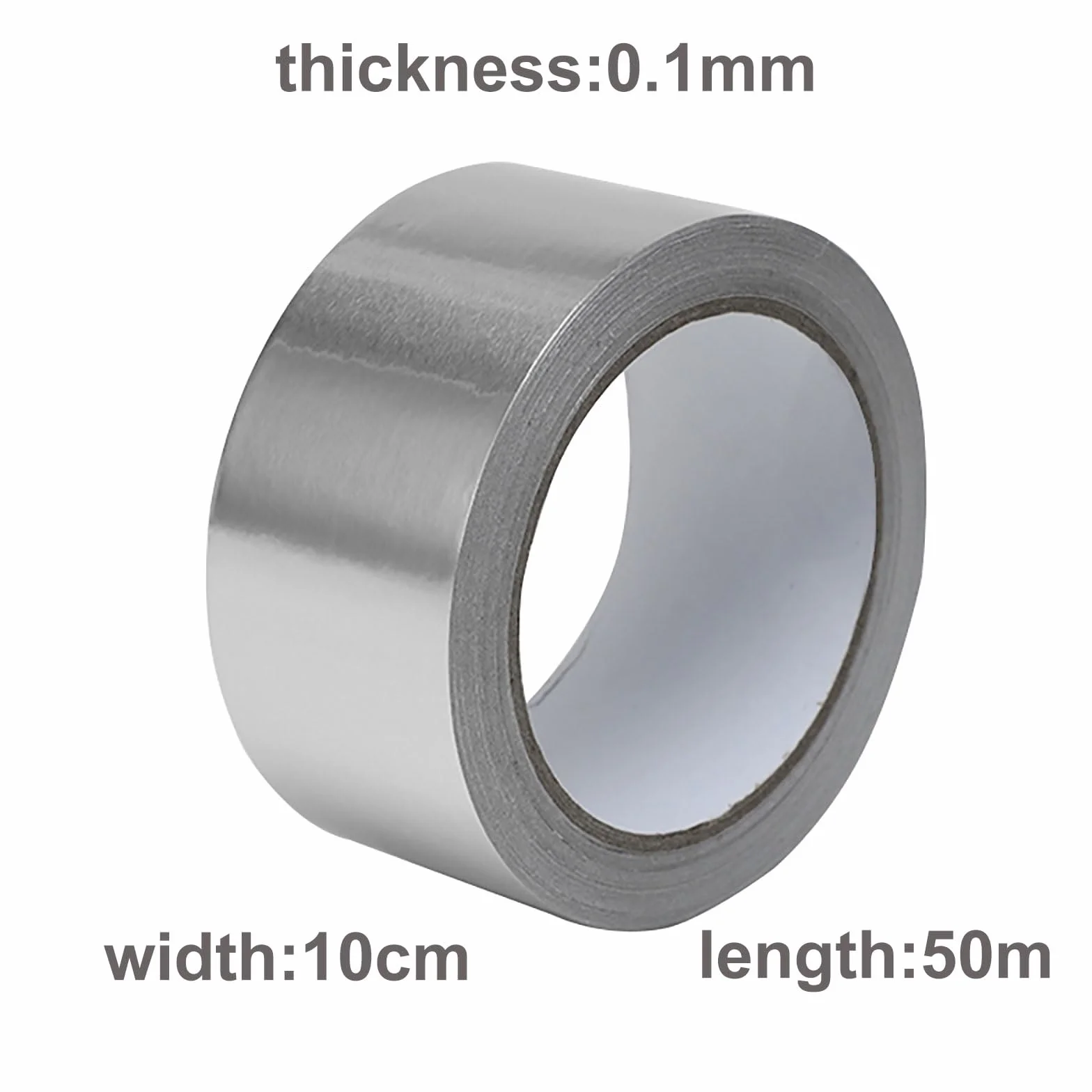 Wytrzymała taśma z folii aluminiowej do izolacji cieplnej, 1 szt | Długość 50 m, grubość 0,1 mm, silna przyczepność(10cm)