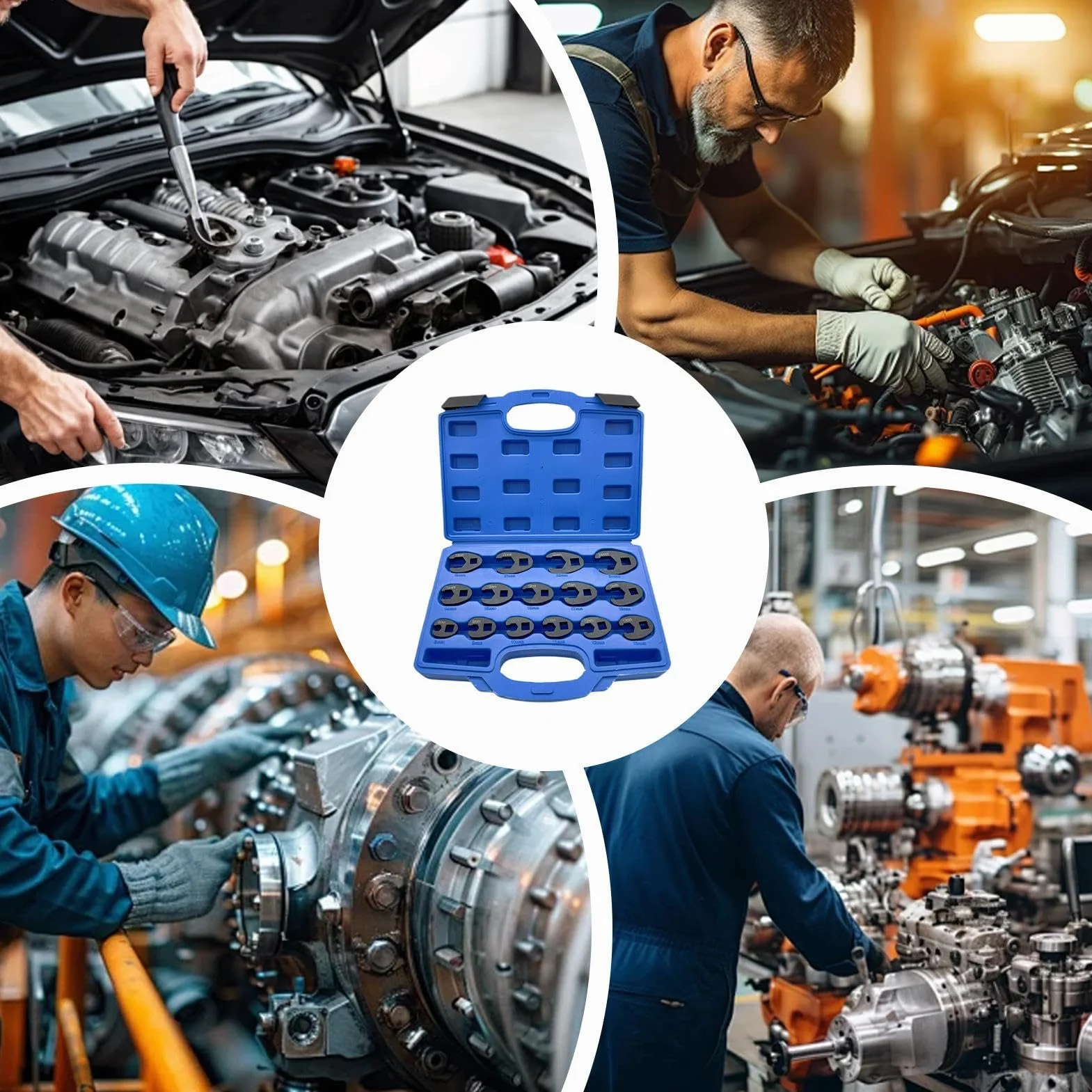 Zestaw Kluczy Oczkowych Crowfoot 15 Elementów Ze Stali Nierdzewnej W | Zestaw Metalowych Kluczy Do Nakrętek Kielichowych do nakrętek kielichowych 8-24 mm mechanika samochodowa warsztat