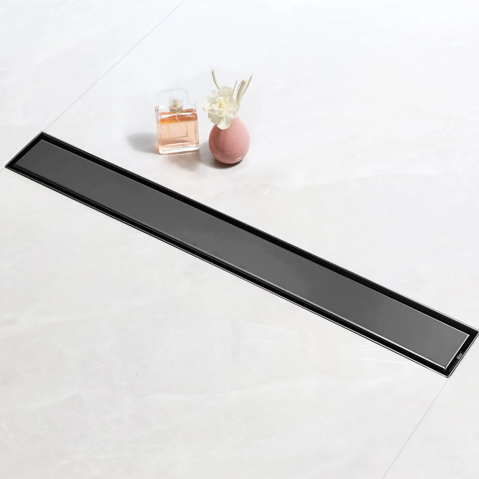 SaniteModar Kanał prysznicowy 60 cm, czarny | Panel 2 w 1, stal nierdzewna, spłucz prysznic z syfonem i filtrem 360°