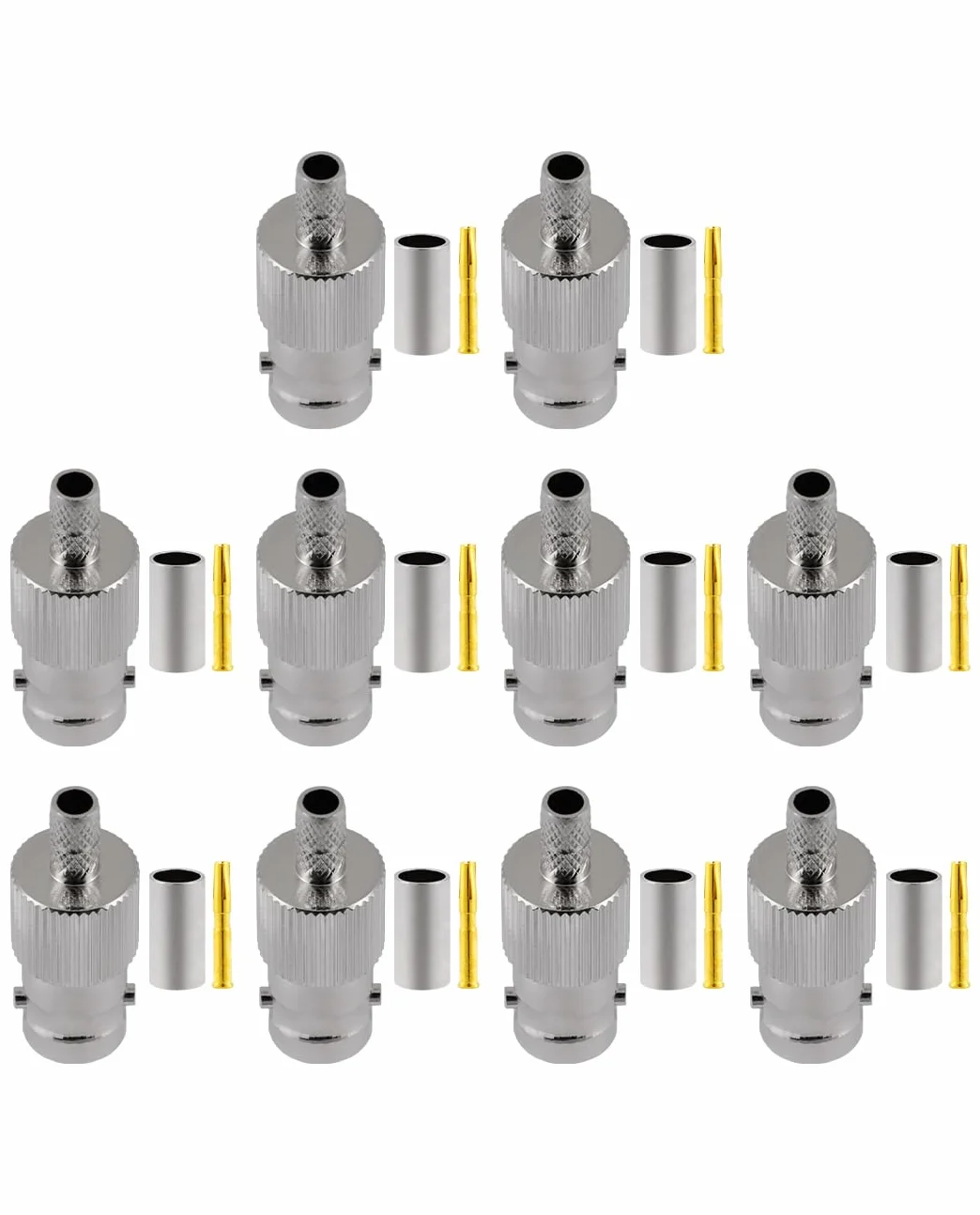 Vecys 10 PCS BNC Żeński Złącze 50 Ohm Złącze Zaciskane dla RG58 RG142 RG400 VLMR195 RF Koncentryczny Kabel