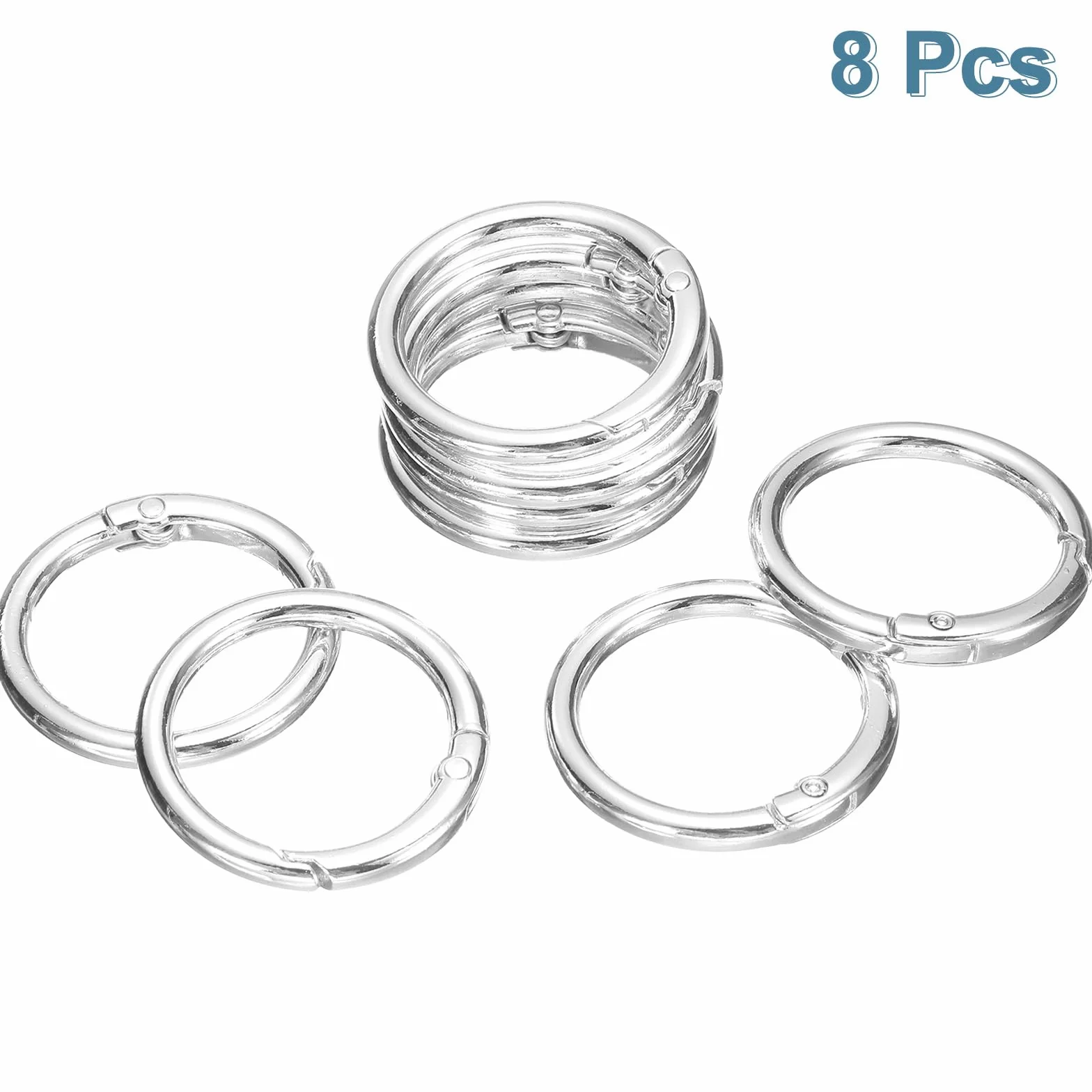 QUARKZMAN 8 sztuk sprężyn z metalowym karabińczykiem do kluczy, 32 mm, okrągły breloczek do kluczy, zapięcie zatrzaskowe, akcesoria do portfela, torby na ramię, kolor srebrny