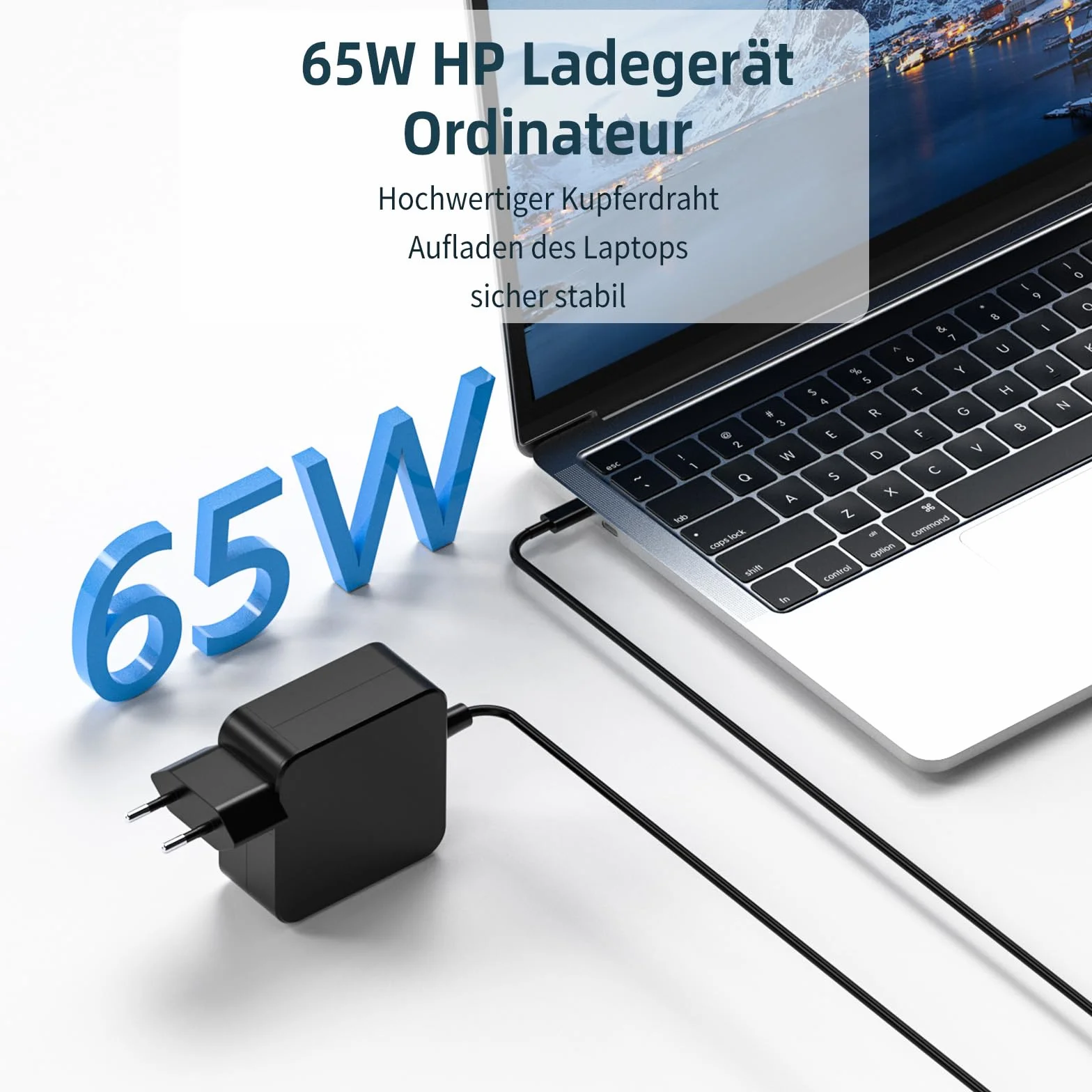 Kabel do ładowania laptopa 65 W USB C do Thinkpad X1 Yoga, Asus Chromebook, Huawei Matebook, MacBook Pro/Air, HP Spectre, Xiaomi Air Google Samsung Acer 20V 3,25A adapter ładujący