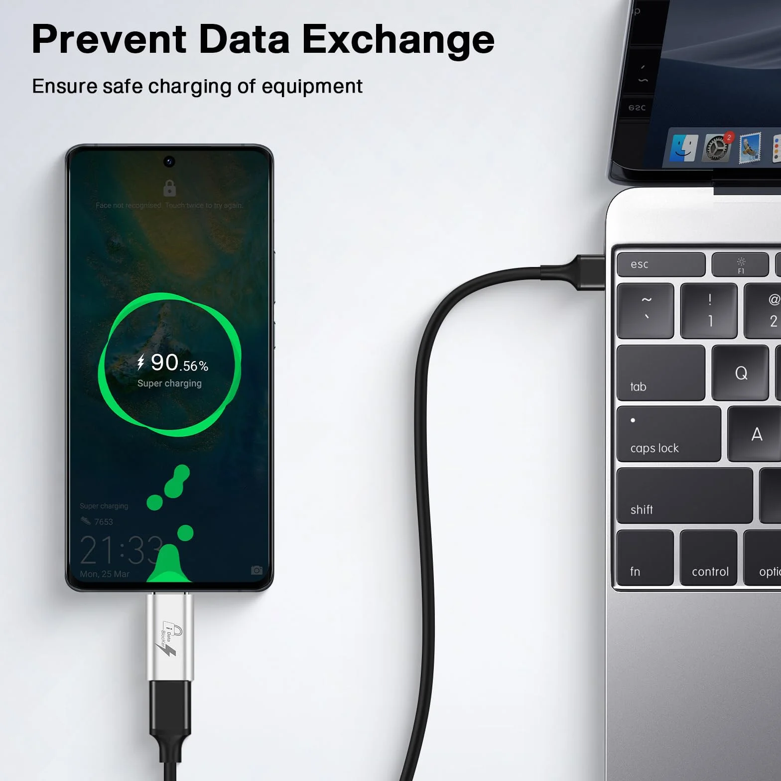 Blokada danych USB-C do C Anti Juice Jacking, tylko do ładowania, PD 140 W, srebrny, 2 szt.