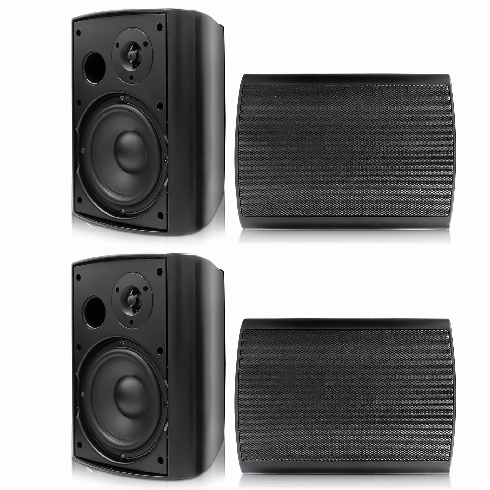 Herdio Głośniki zewnętrzne Bluetooth 6,5 cala - głośnik 800 W - głośnik zewnętrzny ze źródłem wzmacniacza stereo idealny na taras Veranda Garden (4 czarne)