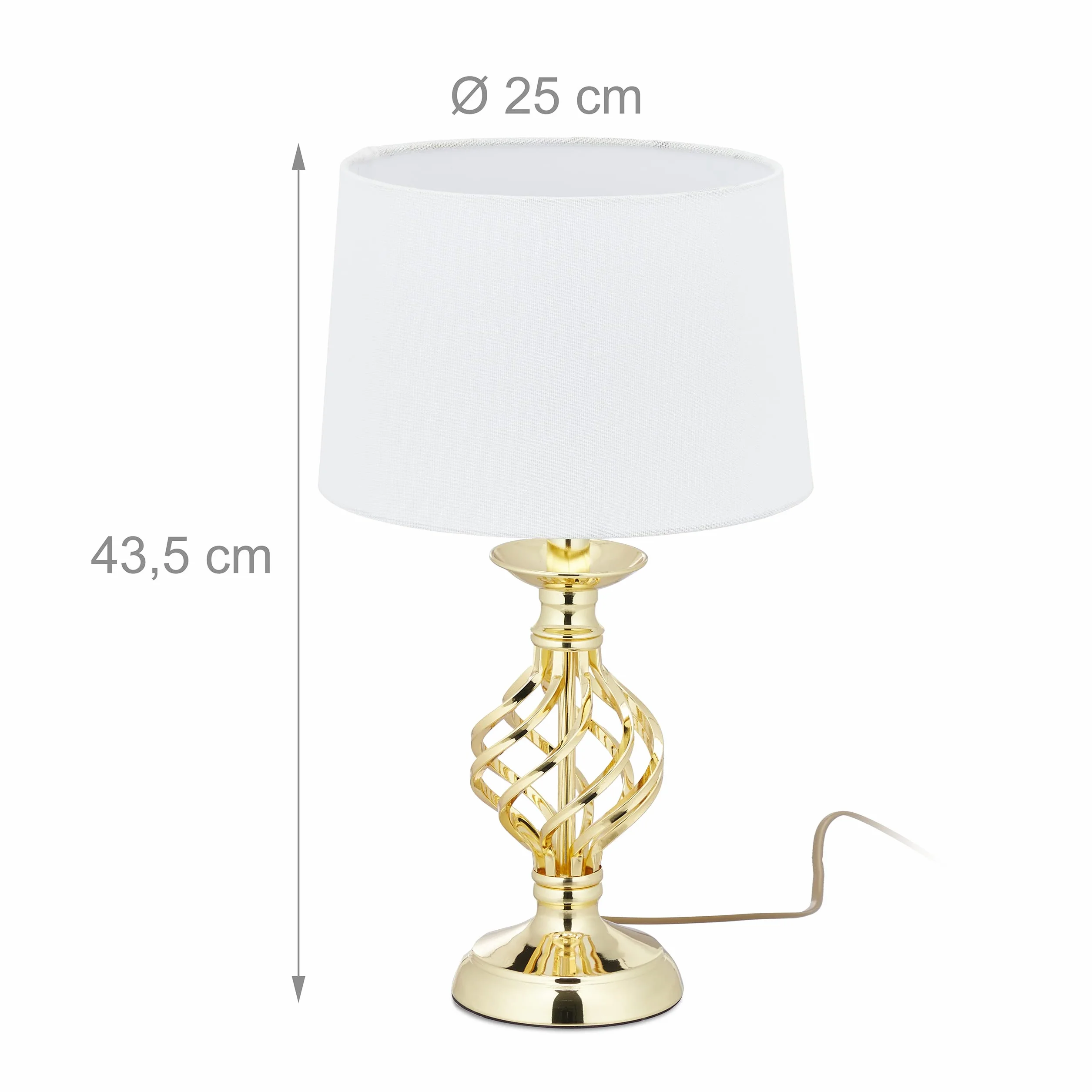 Relaxdays Lampa stołowa, nowoczesna, lampka nocna dotykowa, 3 stopnie ściemniania, E14 lampa stołowa szlachetna, wys. x śr. 43,5 x 25 cm, złoto/biała