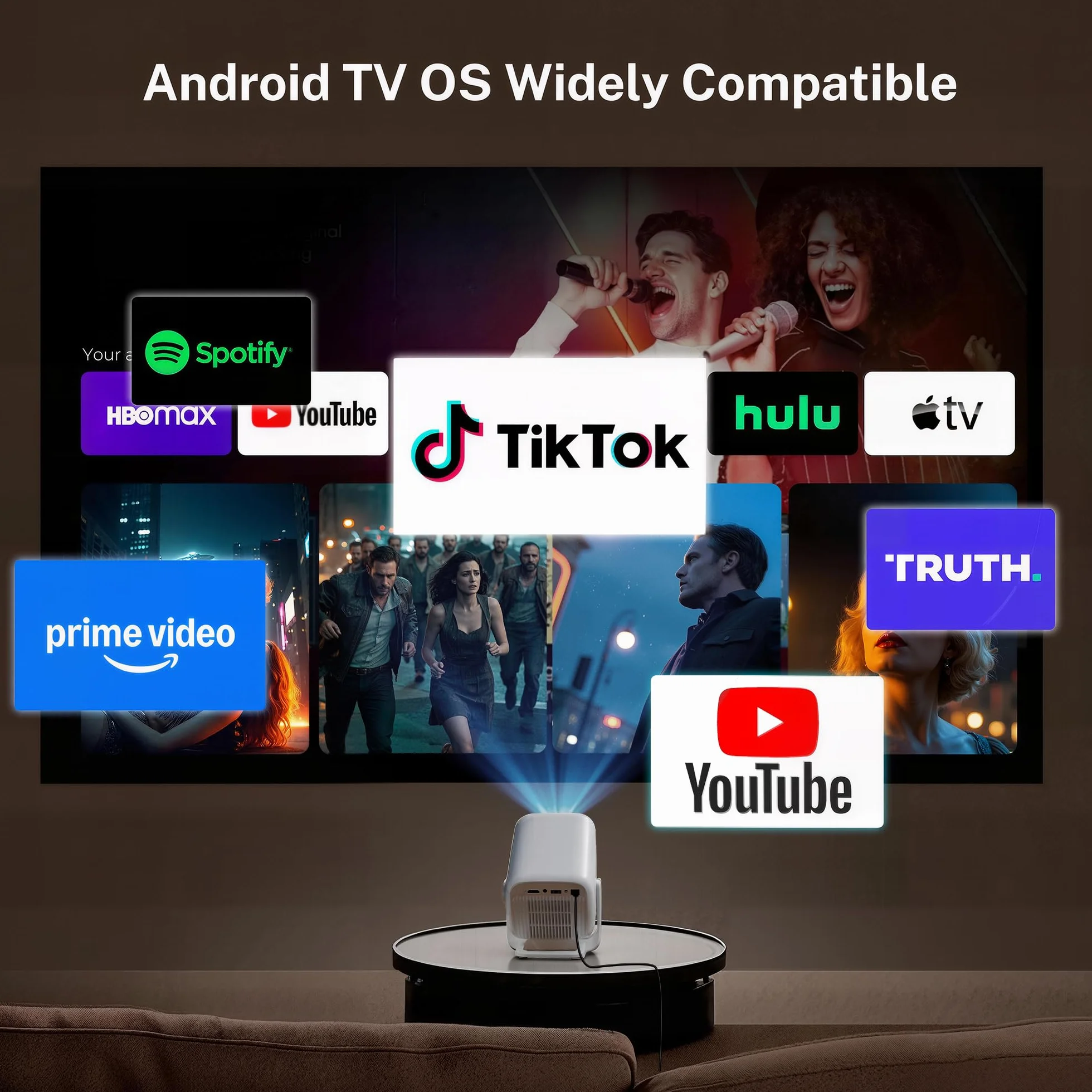 LYNCAST Projektor Natywny 1080P 4K Auto Keystone WiFi 6 Bluetooth 5.4 Przenośny