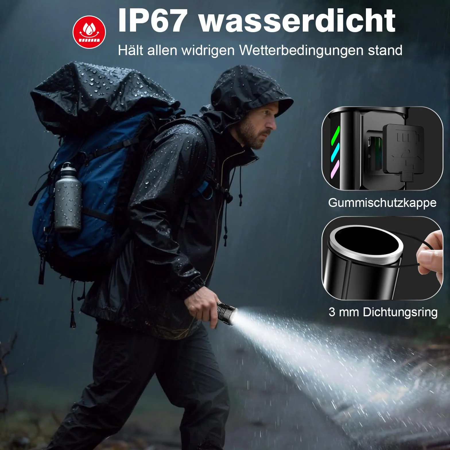 Shadowhawk Latarka LED, ładowalna, 500 000 lumenów, niezwykle jasna, taktyczna, czas pracy 12 godzin, z baterią 5000 mAh, latarka IP67 USB C+A, na zewnątrz/kemping/wędrówki, zoom i wyświetlacz LCD, 5