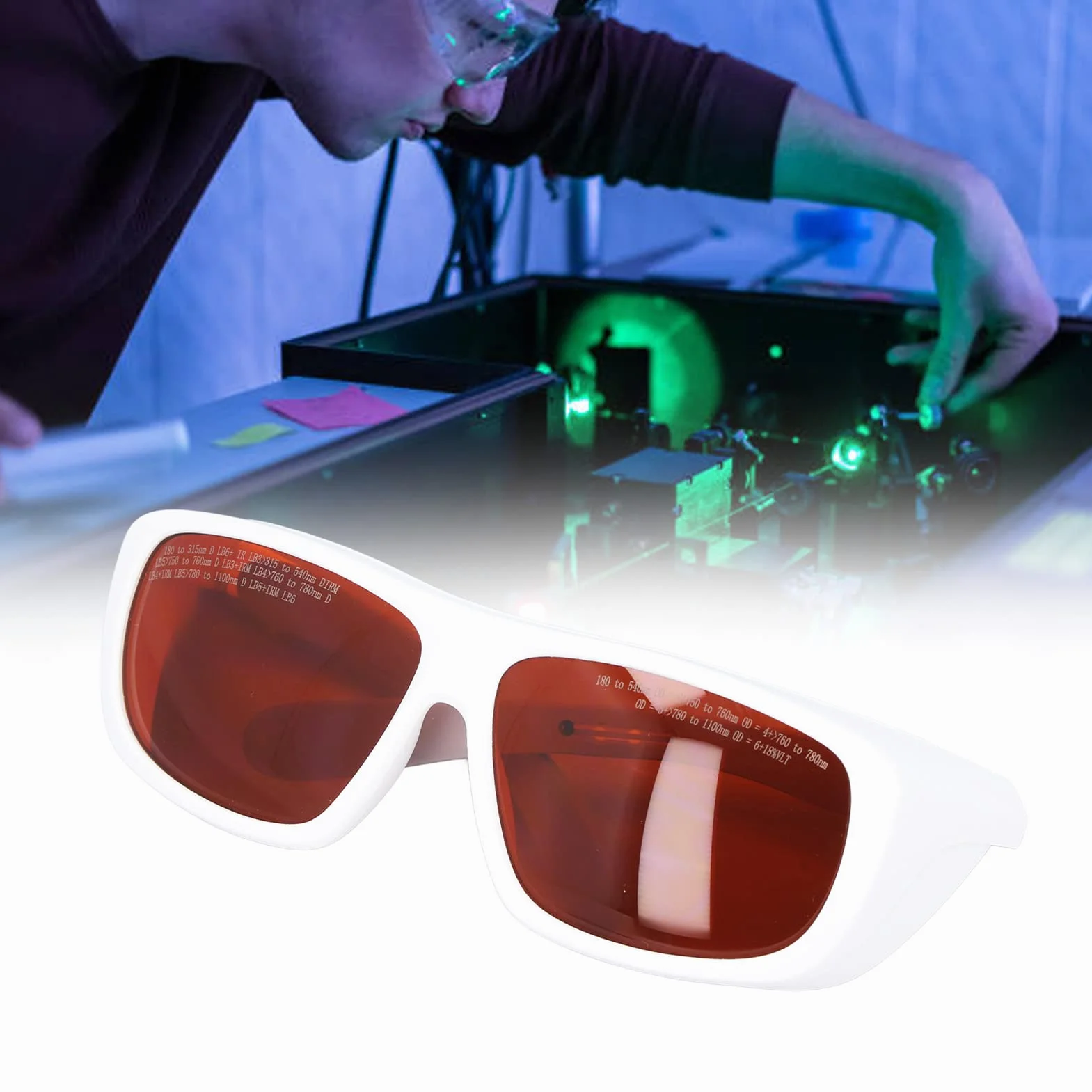 Okulary ochronne z szybką reakcją na światło i materiałem PC dla techników światłowodowych, 180 540 nm i 750–1100 nm