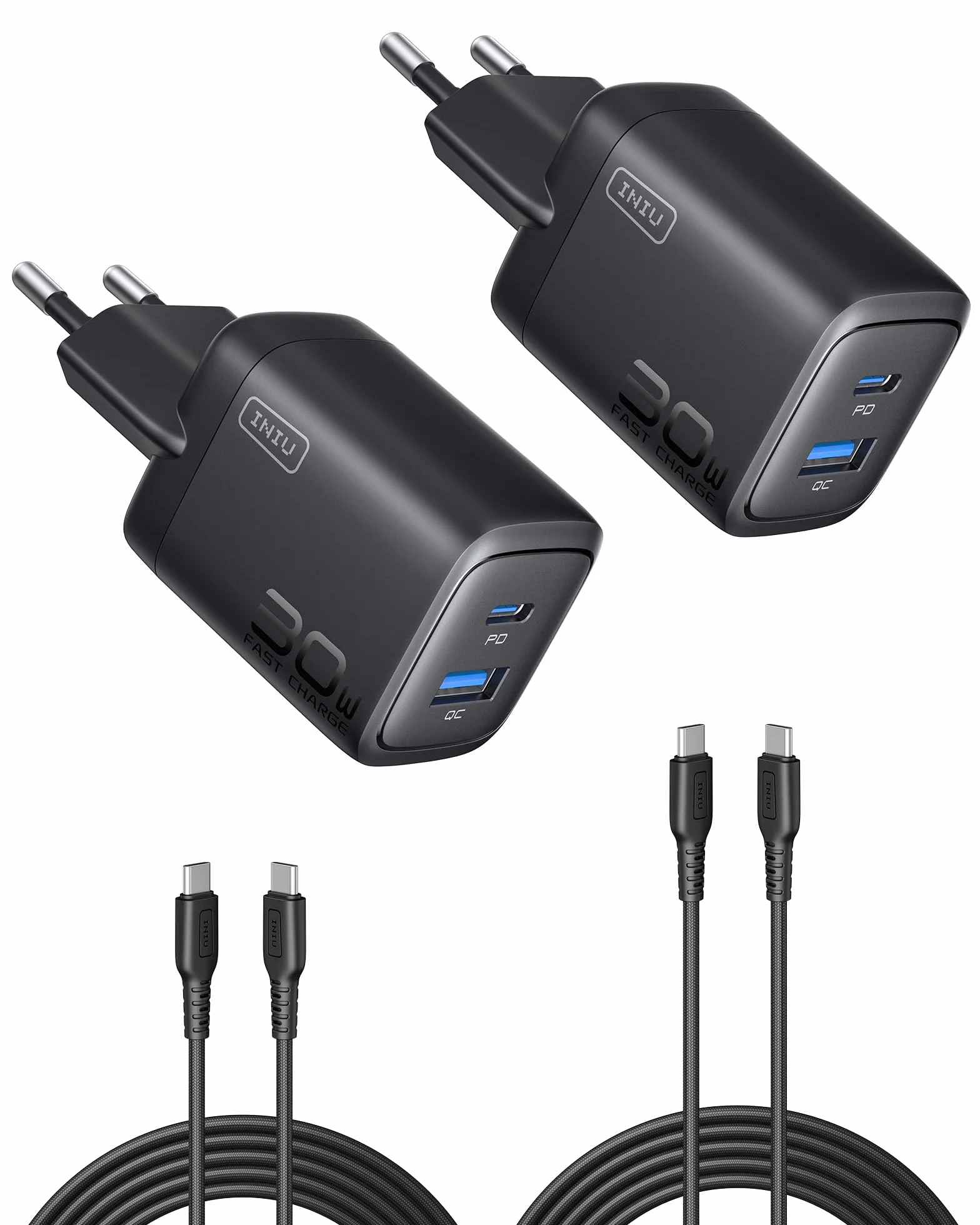 INIU Ładowarka USB C 30W GaN PD Szybka Ładowarka 2-Pack do iPhone 17 16 Pro Max iPad Pro MacBook Air Galaxy S25 S24 Ultra