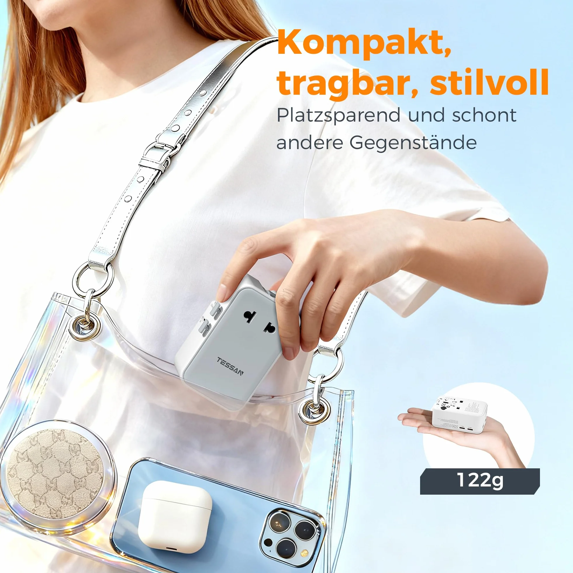 TESSAN Adapter podróżny PD 25W z 2 USB C i 2 USB A, uniwersalny do USA, UK, Japonii, Tajlandii, Australii, Chin