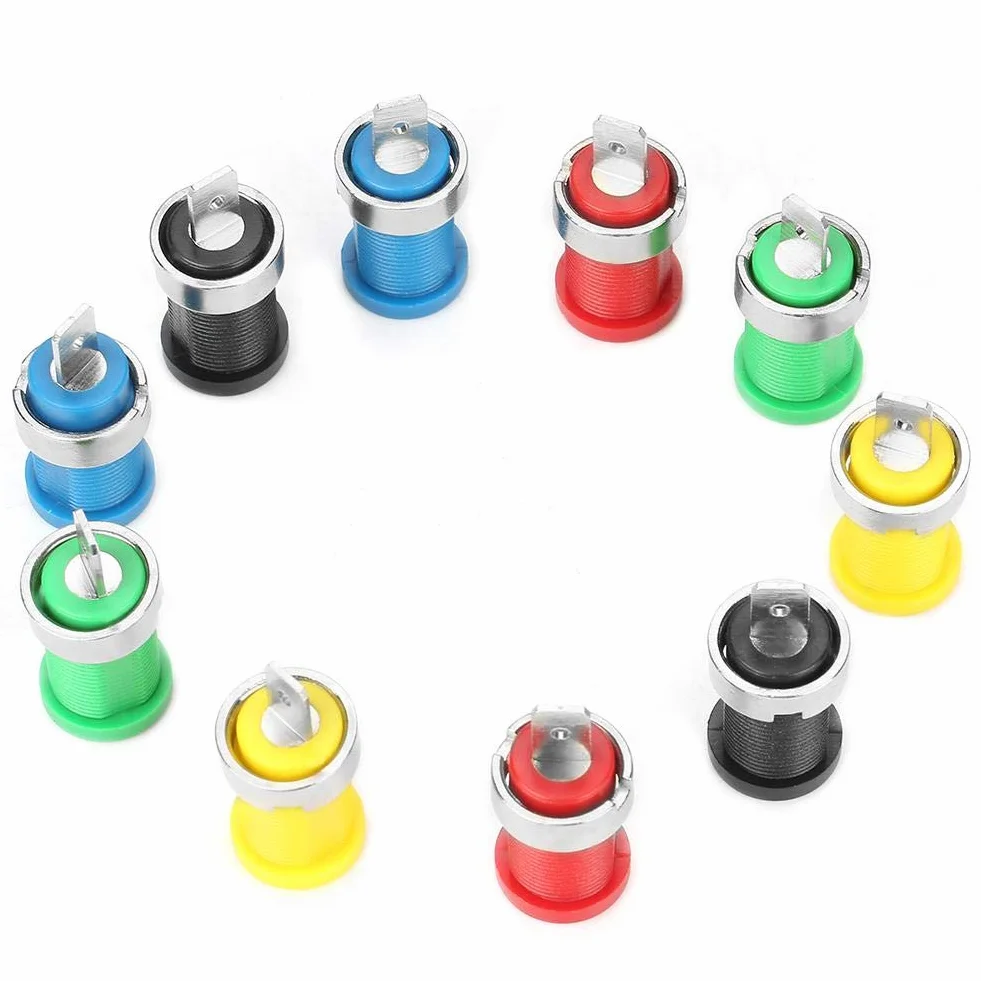 10pcs Prise Banane Jack Couleur Mixte Connecteurs Fiche Banane 4.0mm Connecteur pour montage sur Panneau Prise de Reliure de Sonde