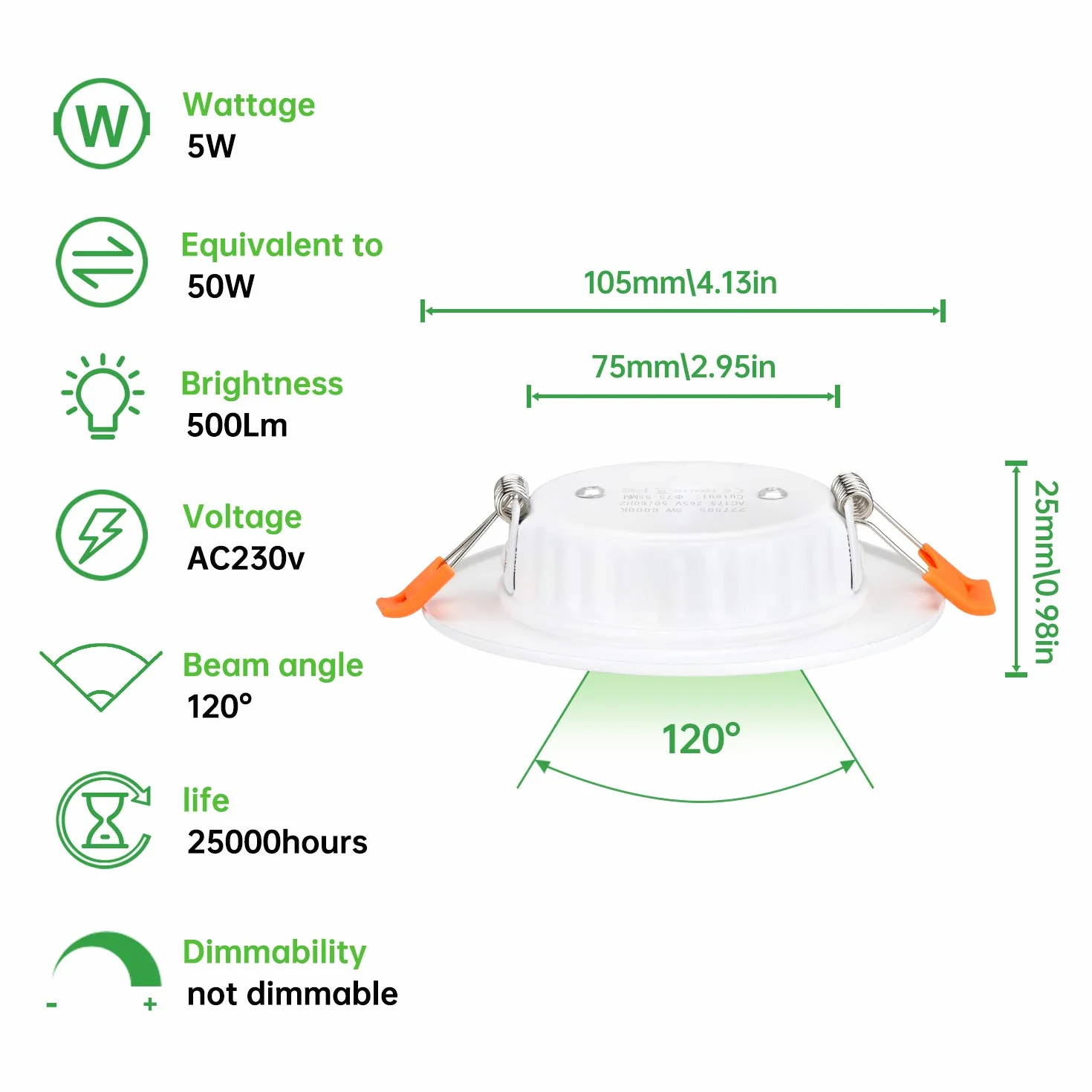 Tofisr Reflektor LED do zabudowy 230 V płaski 5 W neutralna biel 4500 K LED spots 230 V Ø 75-95 mm lampy do zabudowy Slim reflektor sufitowy Downlights - zestaw 30 sztuk