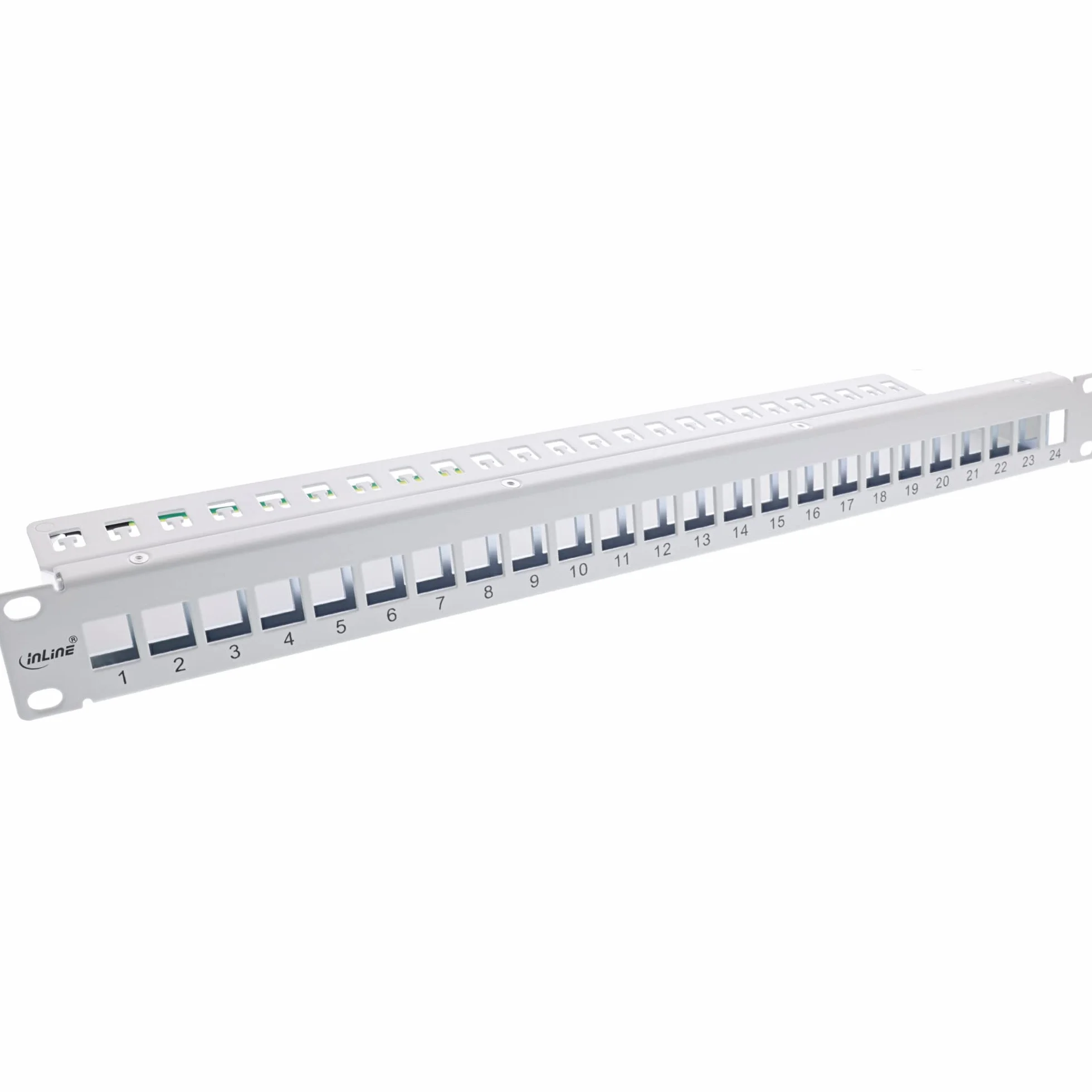 InLine® Keystone panel krosowy 24 komory, pusta blacha Snap-In panel krosowy, 48,26 cm (19"), 1HE, jasnoszary RAL7035