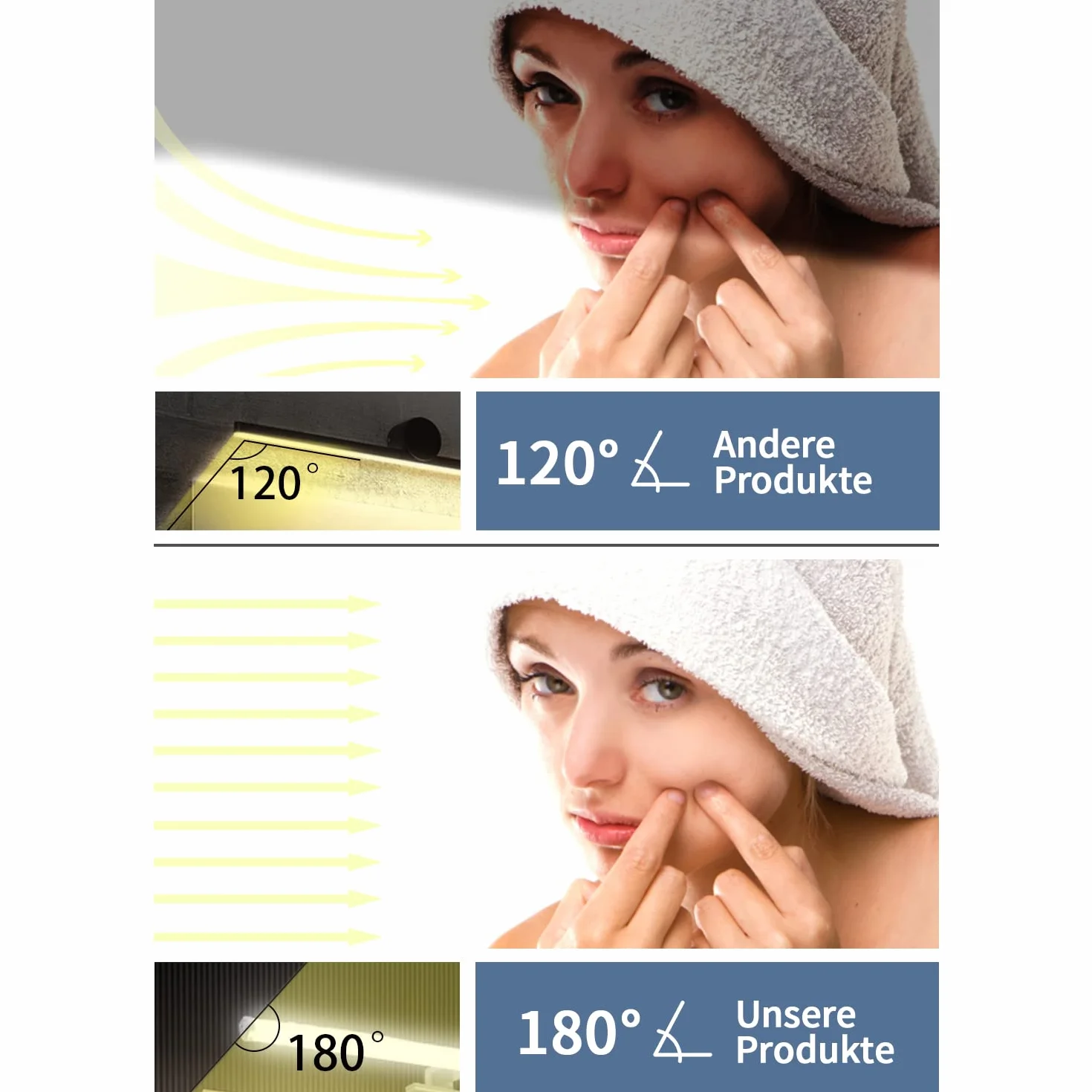 lampa do lustro, 8W 800lm 40cm, oświetlenie szafki z lustrem 230V IP44, biel naturalna 4000K CRI>80