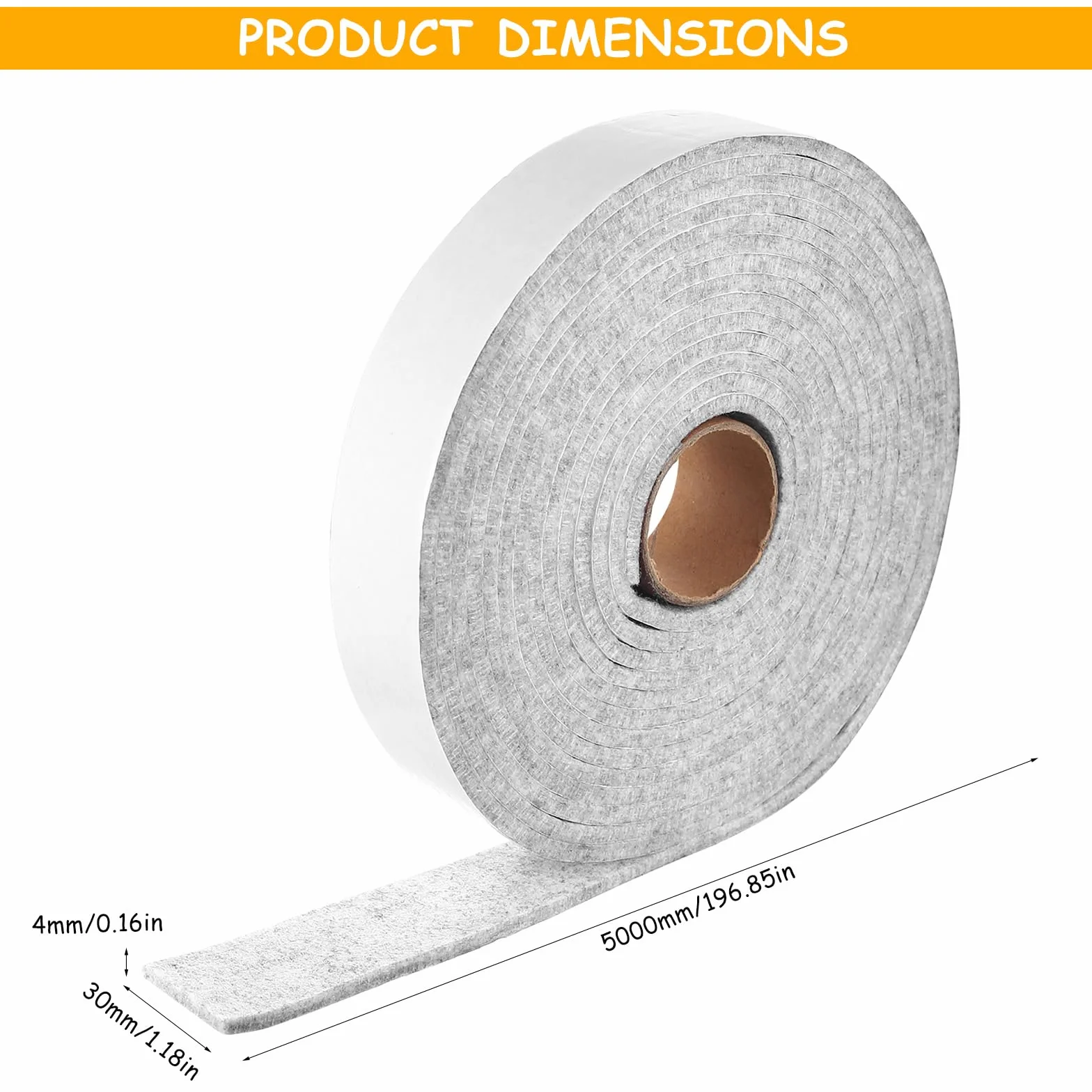 1 Rolka Samoprzylepnej Taśmy Filcowej, 5m x 3cm x 0.4cm Samoprzylepny Filc Ślizgowy, Paski Filcowe Klejące do Krzeseł Mebli Ochrony Podłóg lub Absorbera Kondensacji Okiennej