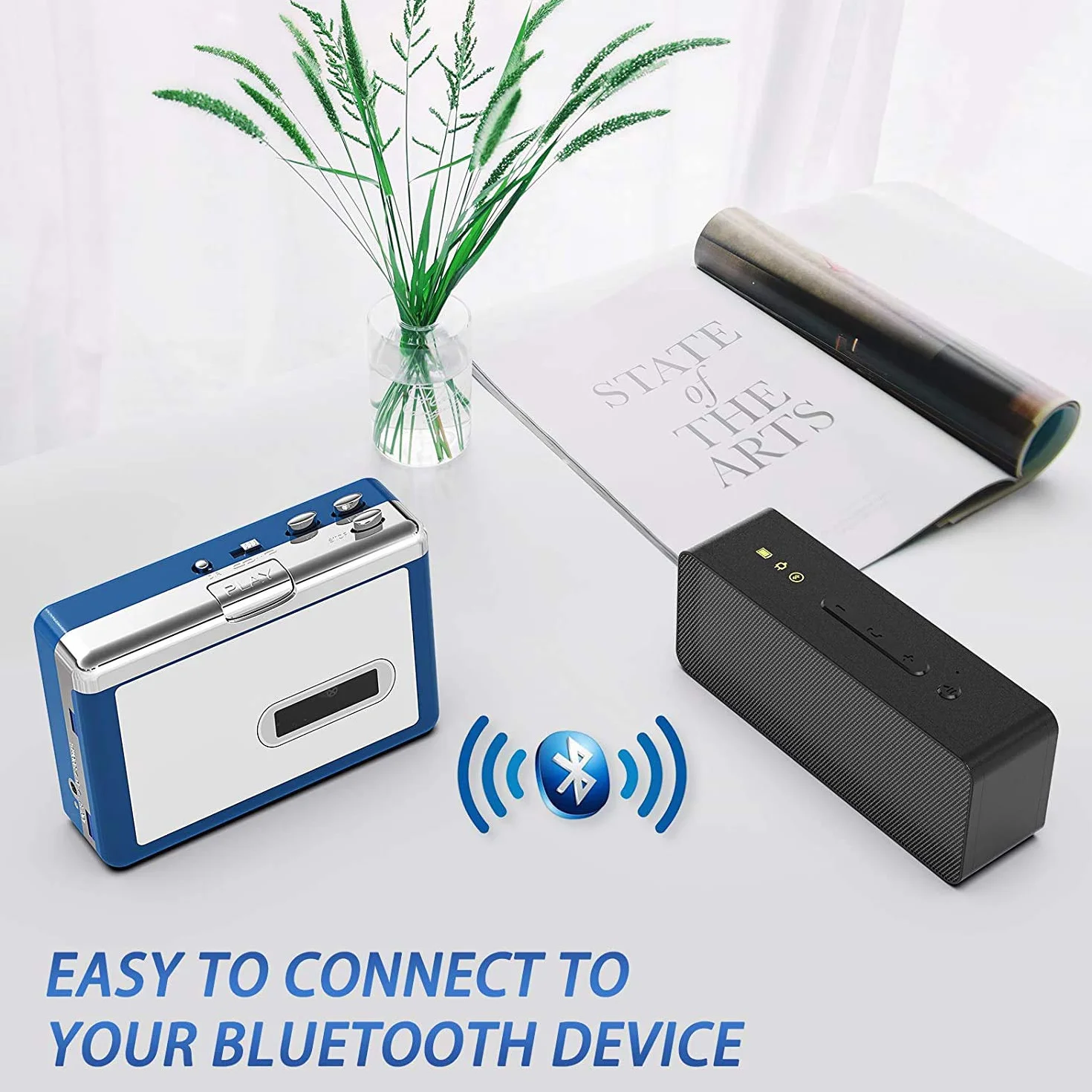 Y&H Przenośny rejestrator kasety Bluetooth, transfer muzyki w stylu retro na słuchawki Bluetooth lub głośniki, osobisty Walkman z słuchawkami