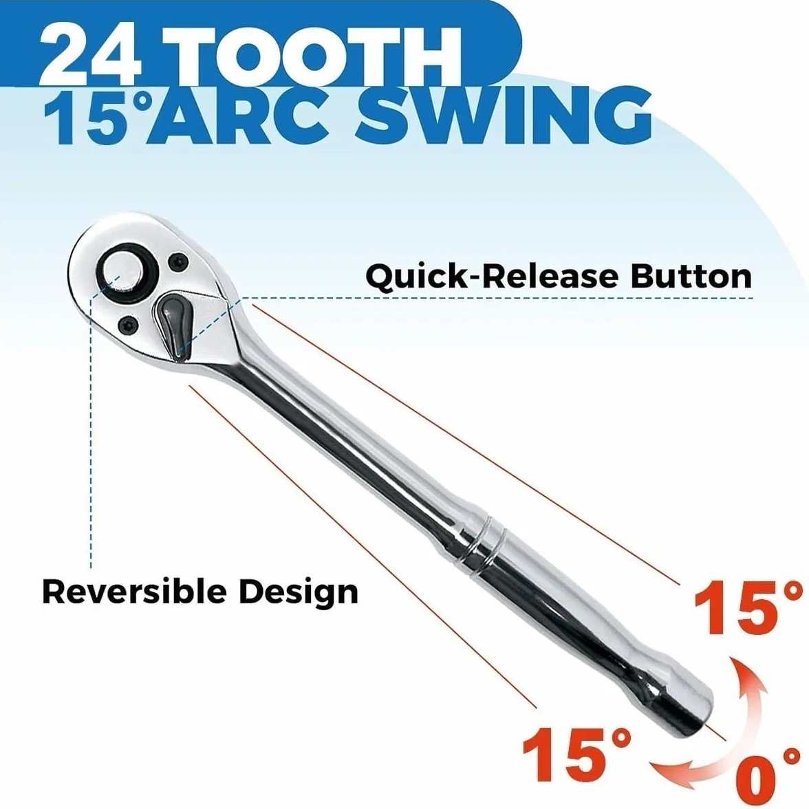 Telescopic Ratchet Zestaw grzechotek kluczy nasadowych 1/4" 3/8" 1/2" 24-zębowy, szybkozamykający, dwustronny klucz dynamometryczny(3-Piece)