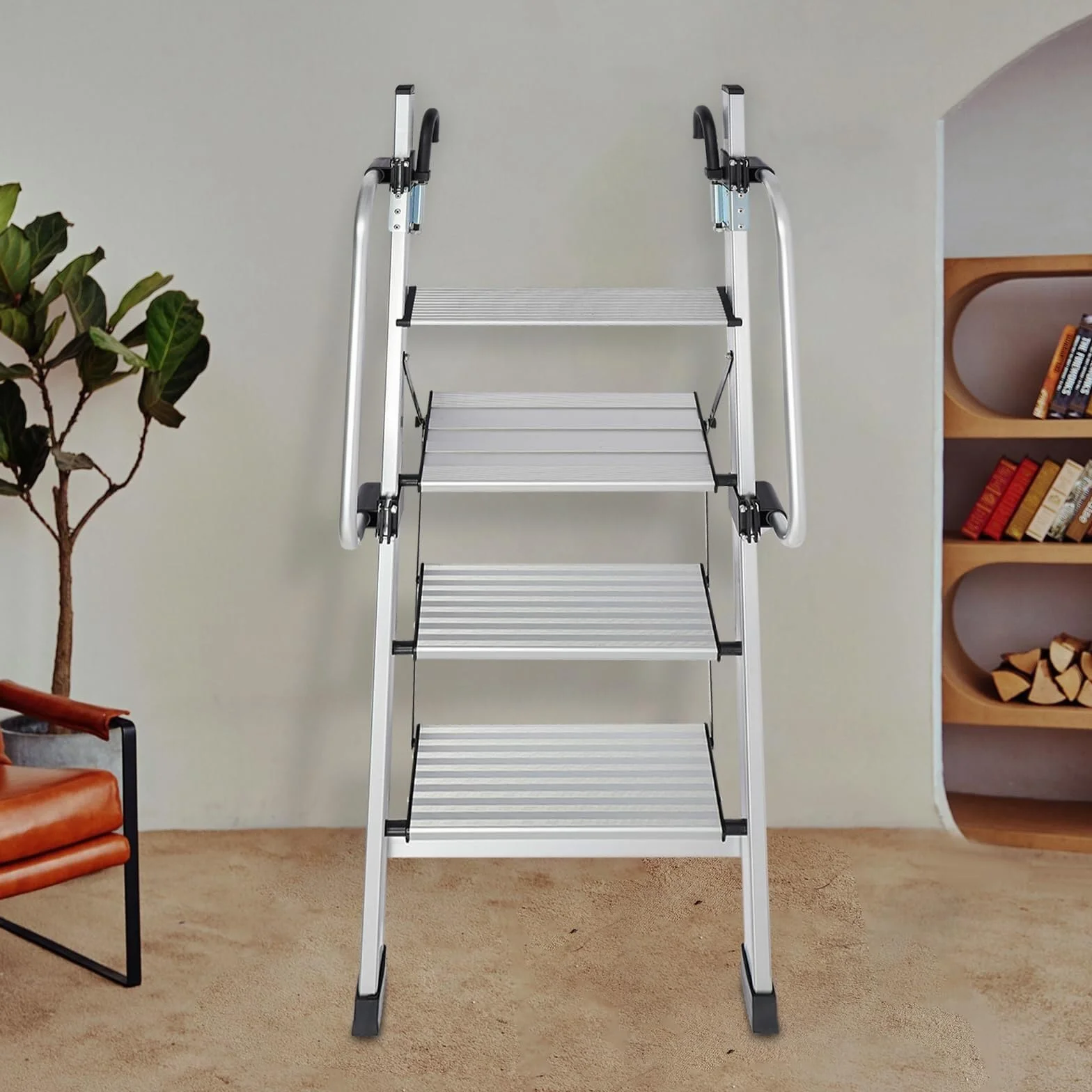 Schody na poddaszu 4-stopniowa aluminiowa drabina na łóżko piętrowe, nośność 150 kg, składana drabina z haczykiem, do kampera w akademiku loft schody