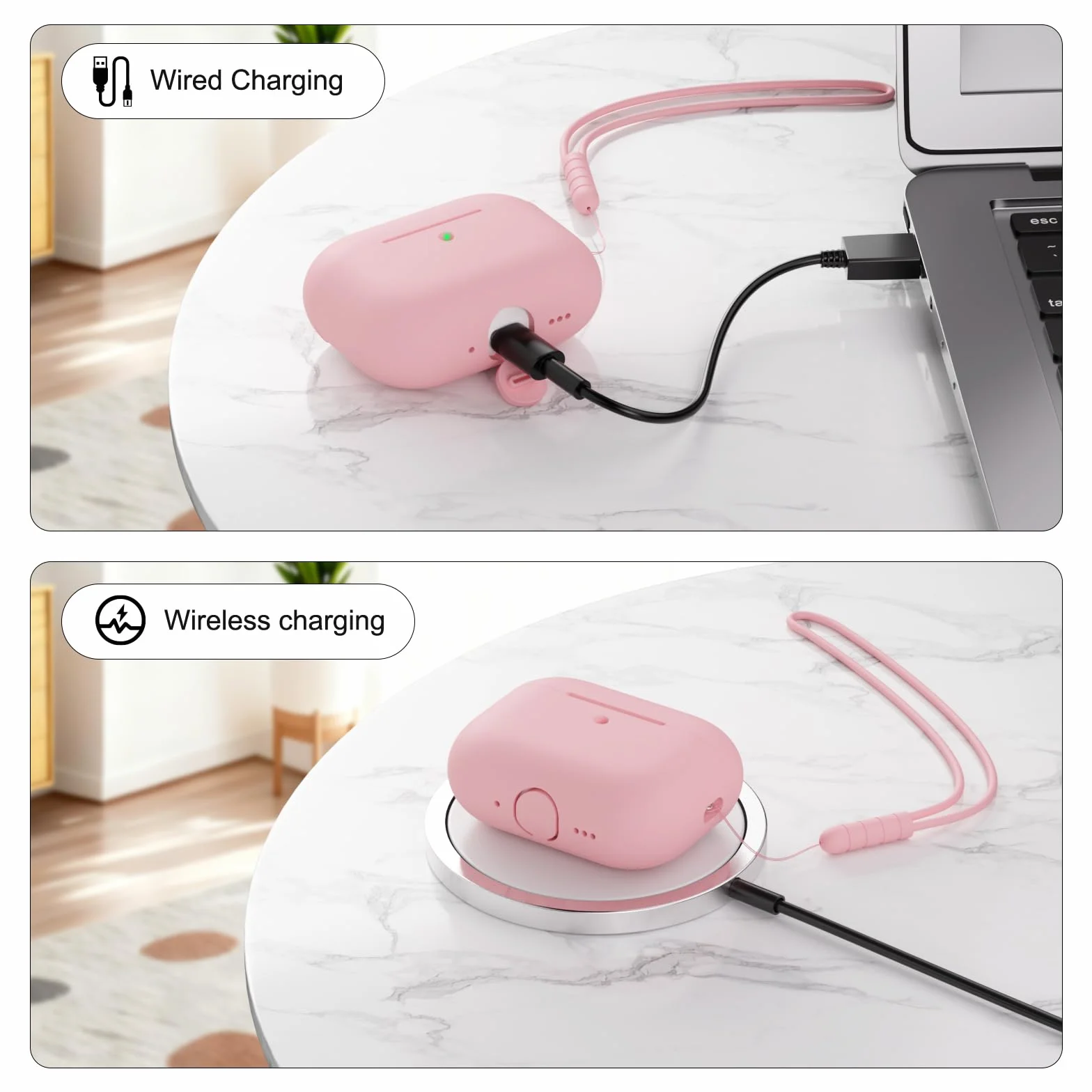 Etui ochronne do AirPods Pro 3 generacji, silikonowe z paskiem, różowe