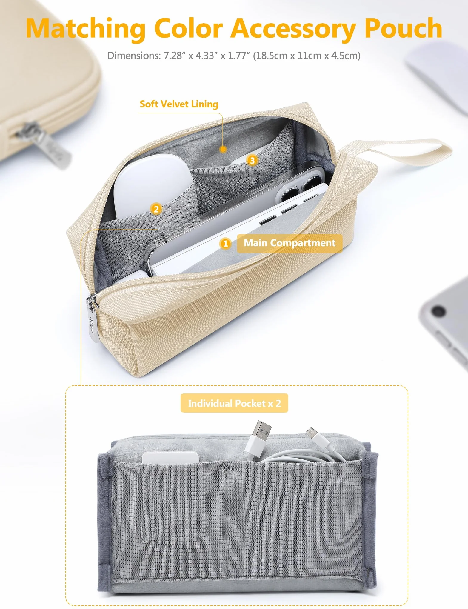 HYZUO 13 Cali Etui na Laptopa MacBook Air 13 M5/M4/M3/M2/M1, MacBook Pro 13 M2/M1, iPad Pro/Air 13, Piasek