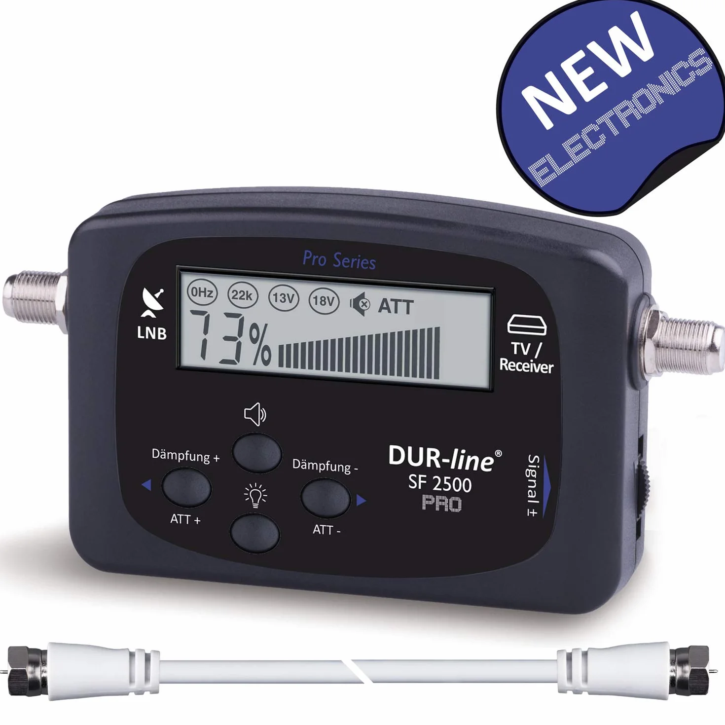 DUR-line SF 2500 Pro - Satfinder - ulepszony wyświetlacz i elektronika - cyfrowy miernik satelitarny do dokładnego ustawienia anteny satelitarnej - Finder w zestawie kabel F i zrozumiała instrukcja