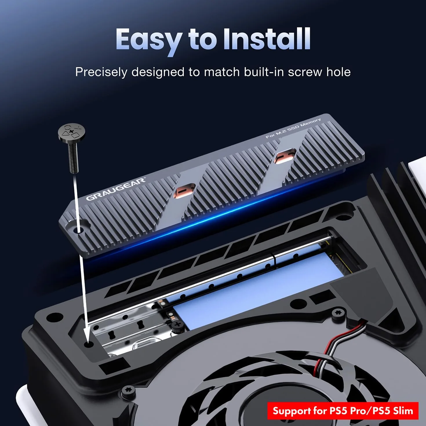 GRAUGEAR PS5 Pro PS5 Slim M.2 SSD Radiator z Rurą Cieplną Miedzianą Aluminiowe Żebra Chłodzenie NVMe